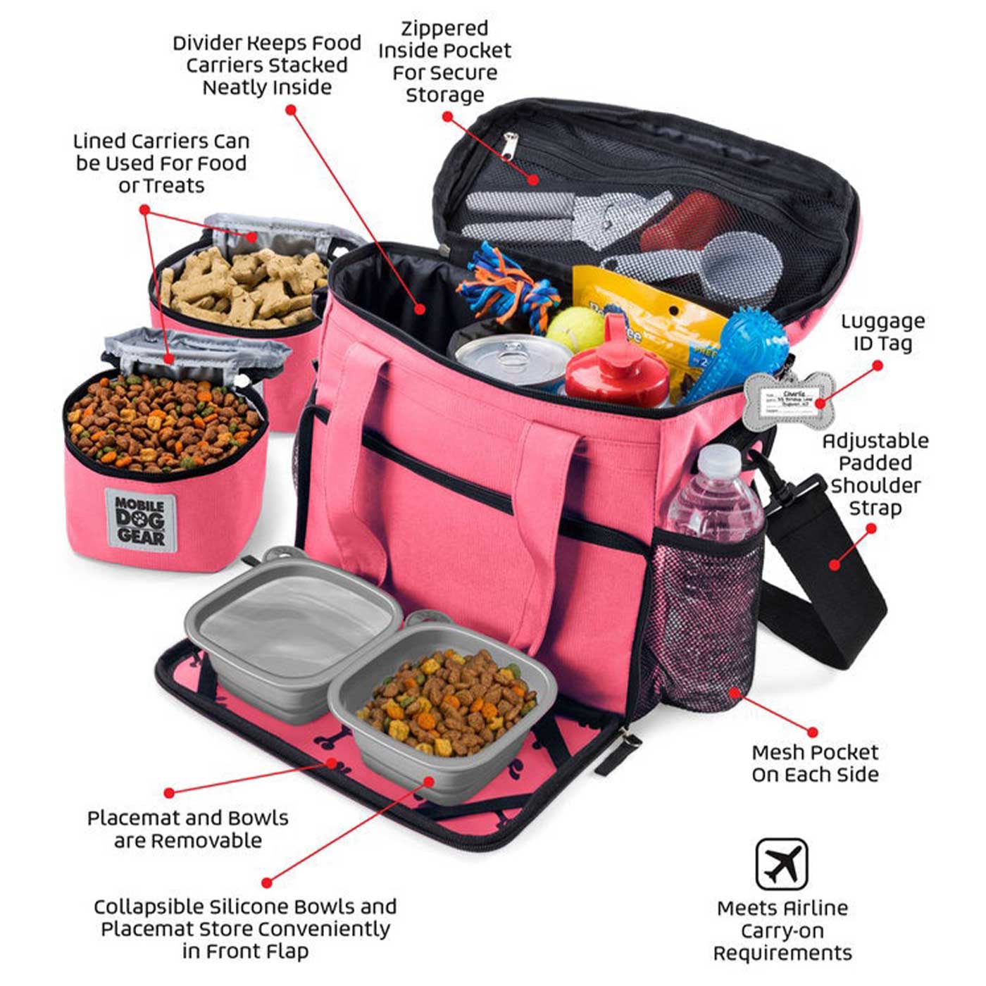 Pink Travel Dog Gear Bag - Durable & Stylish Week Away Pet Carrier for Dogs - Perfect for Travel, Camping & Outdoor Adventures