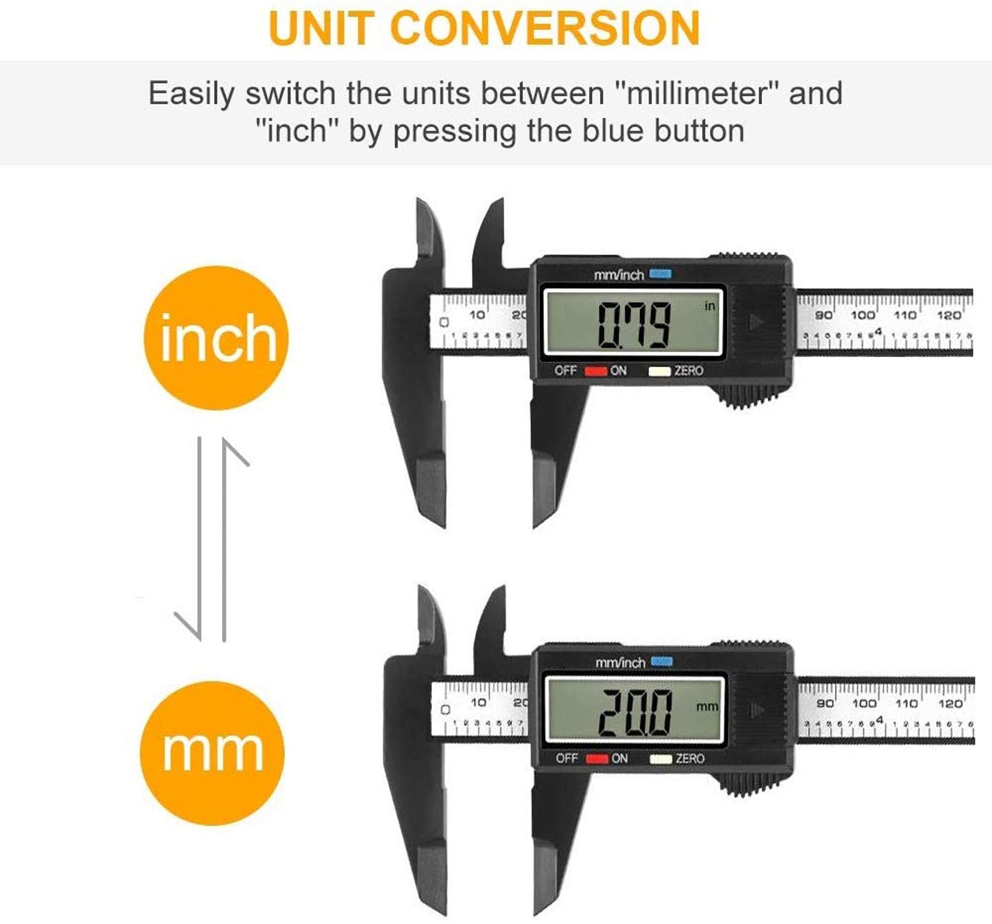 MEZON Digital Caliper 150mm/6 Inch - Carbon Fiber Electronic Vernier Caliper with Large LCD Screen, Auto Off Feature - Precise Measuring Tool for DIY, Jewelry Making, Metalworking & 3D Printing (Black)