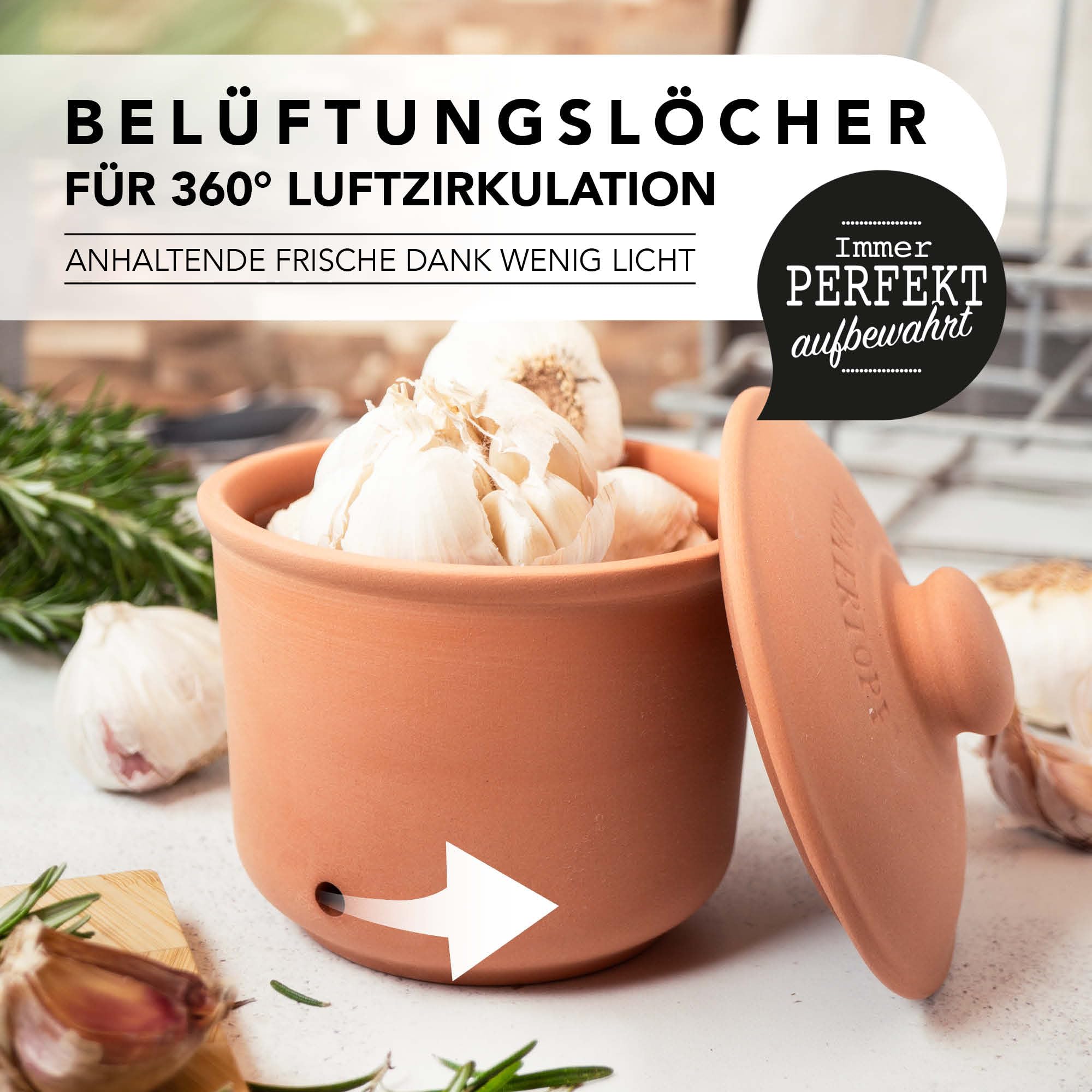 Römertopf Garlic Pot - 12.5cm Natural Terracotta Ceramic Roaster for Baking, Cooking & Serving | Perfect for Garlic, Herbs & Small Dishes | Oven & Tableware Essential