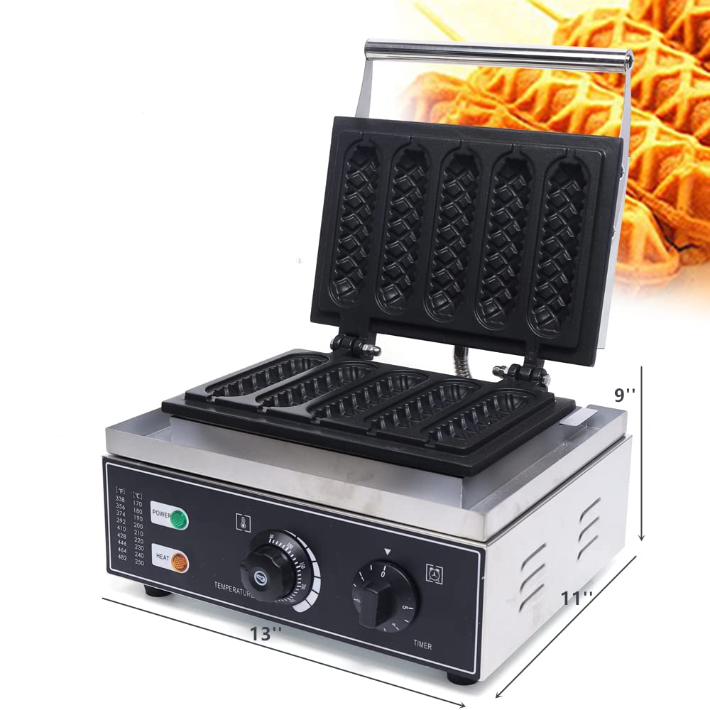 Electric Corn Dog Waffle Maker 1500W - 5 Hot Dog Waffle Sticks Baker Machine with Non-Stick Molds for Home & Commercial Use (13