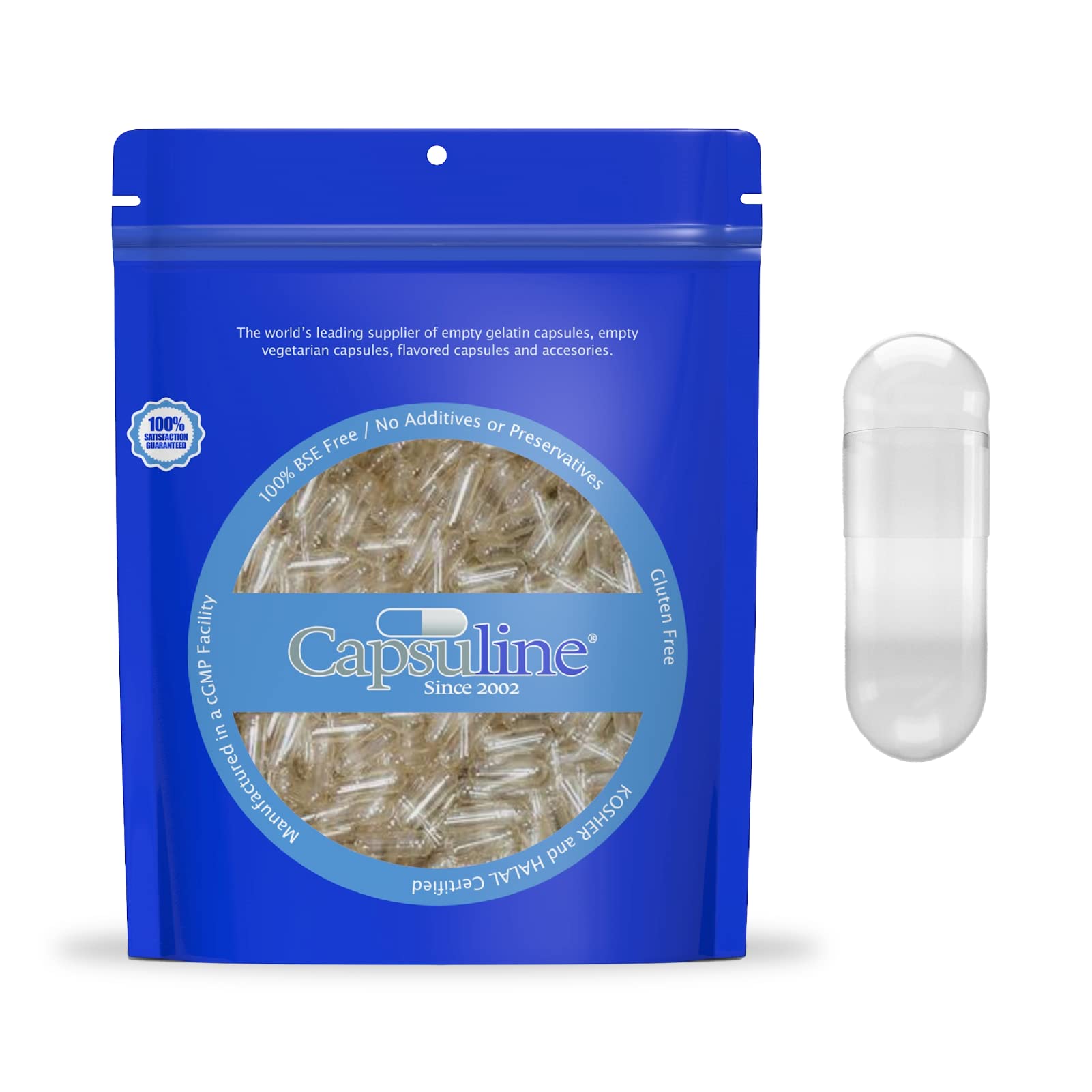 Size 00 Clear Gelatin Empty Capsules - 5,000 Count Separated Capsules for DIY Supplement Filling | Perfect for Herbal, Vitamin & Powder Supplements | Capsuline Brand