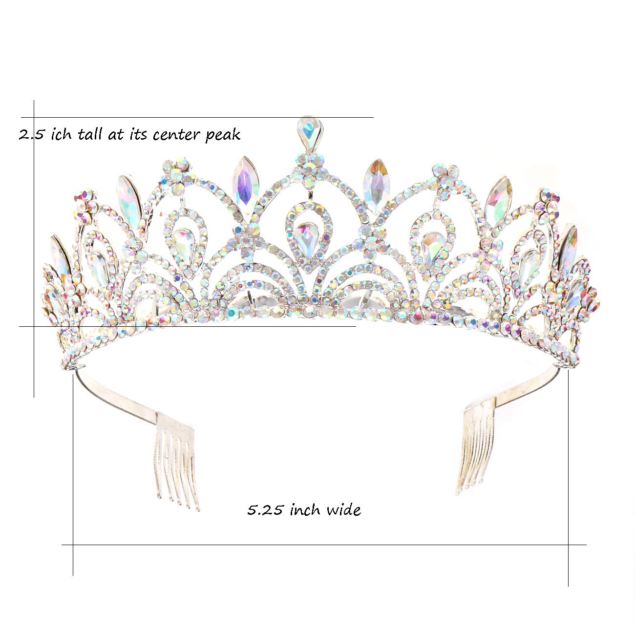 Elegant Silver AB Bridal Tiara with Side Combs – Perfect for Weddings, Bridal Showers & Special Occasions