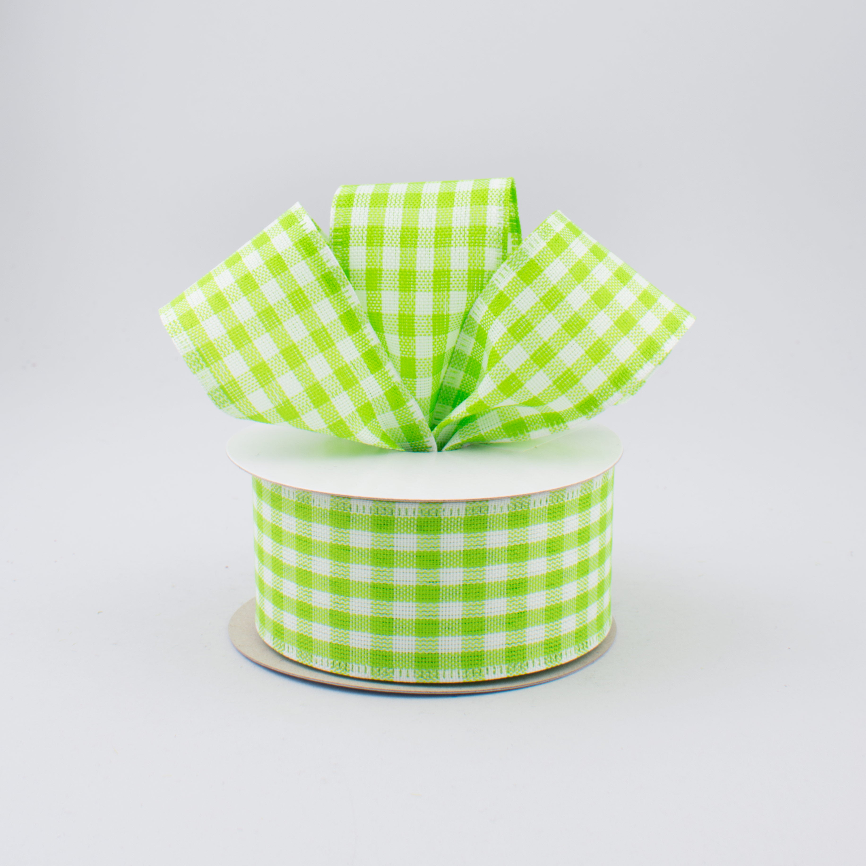 1.5 Inch Gingham Check Wired Ribbon - Fresh Green & White Craft Ribbon (10 Yards) for Gift Wrapping, DIY Projects, Wedding Decorations and Party Favors