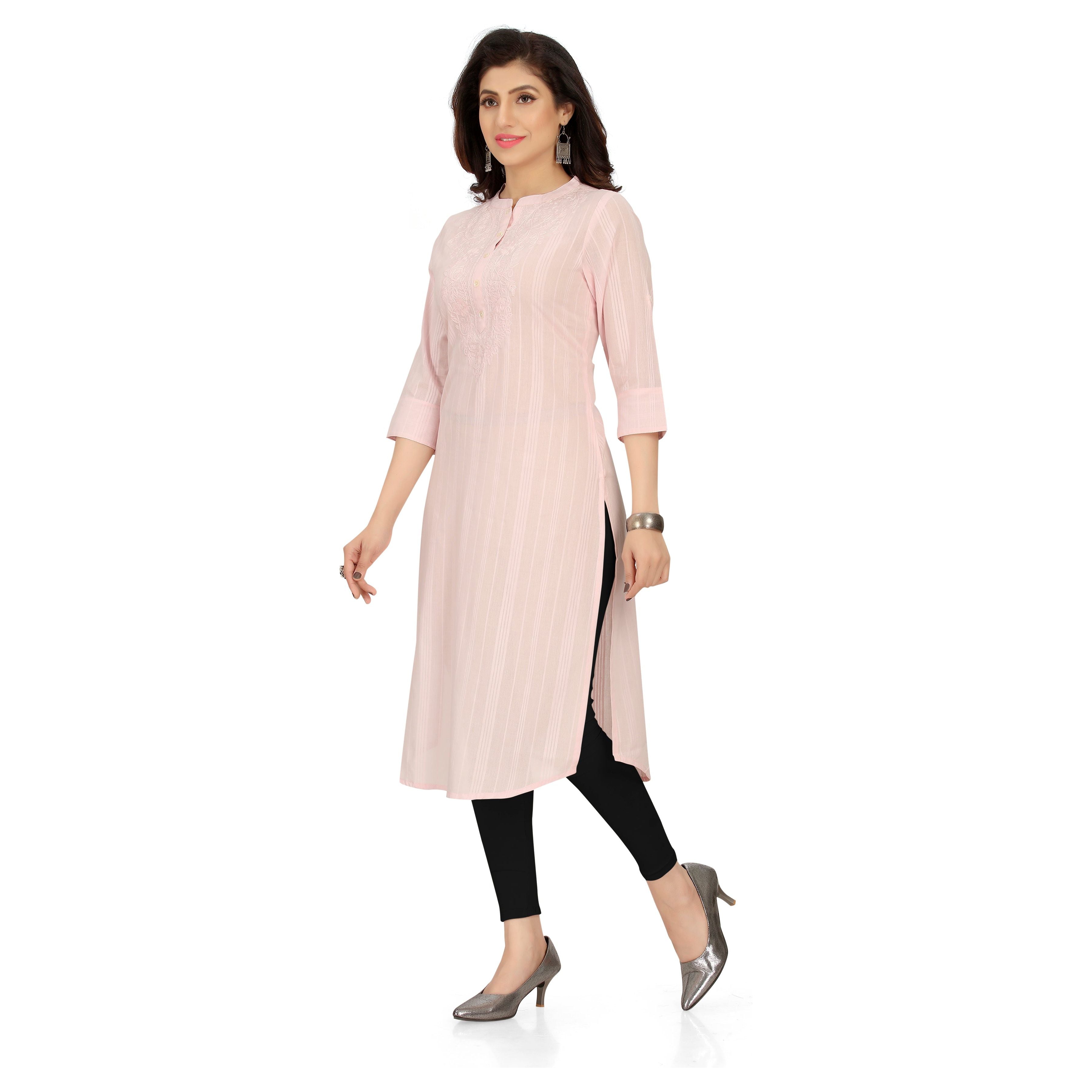 Stylish Baby Pink Cotton Kurta for Women - Comfortable Summer Kurti with Breathable Fabric - Perfect for Casual Wear, Festivals & Outings