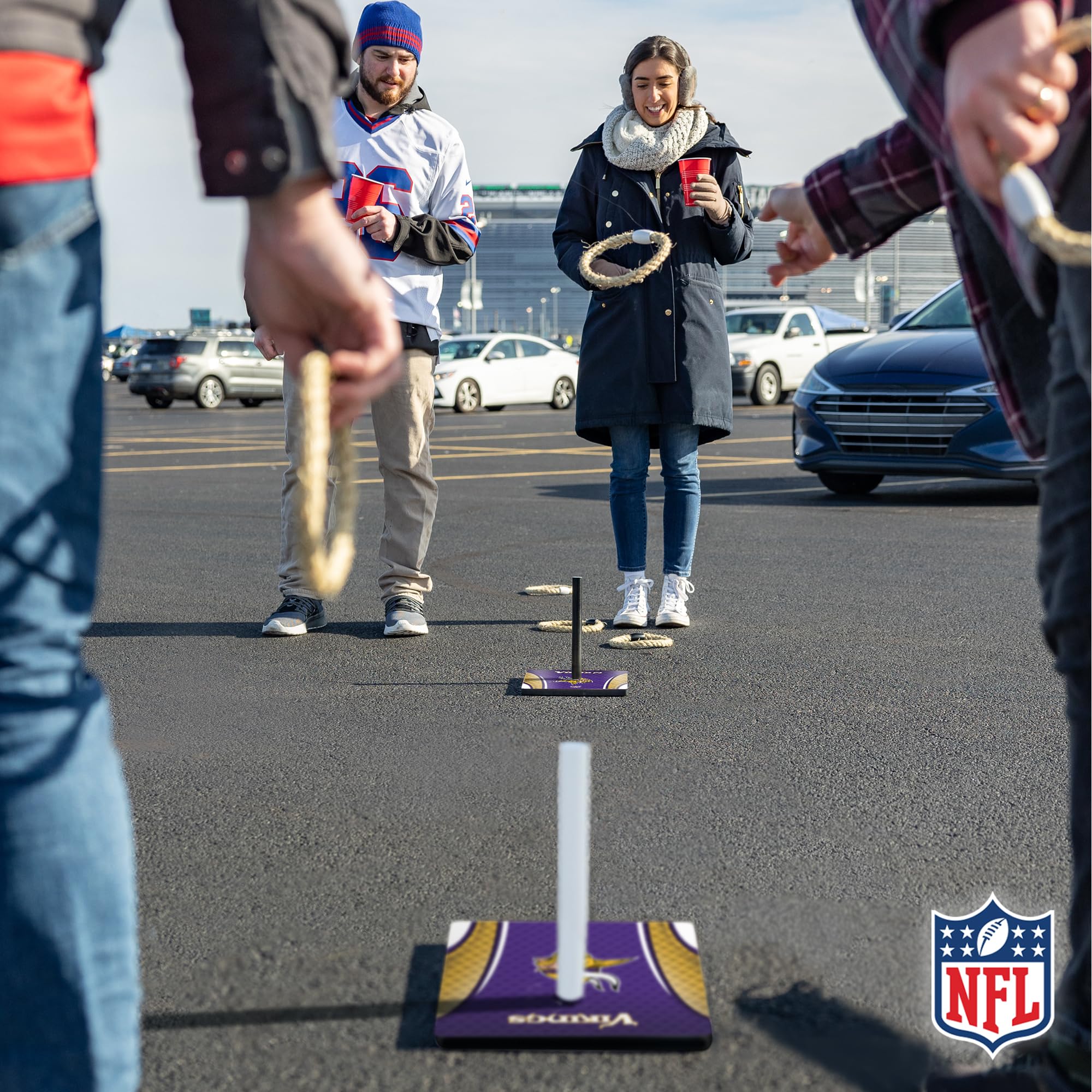 Premium Solid Wood NFL Quoits Set with HD Team Logos - Official Tailgate Ring Toss Game - Perfect Gift for Football Fans - Outdoor Family Games for Beach, Backyard & Parties