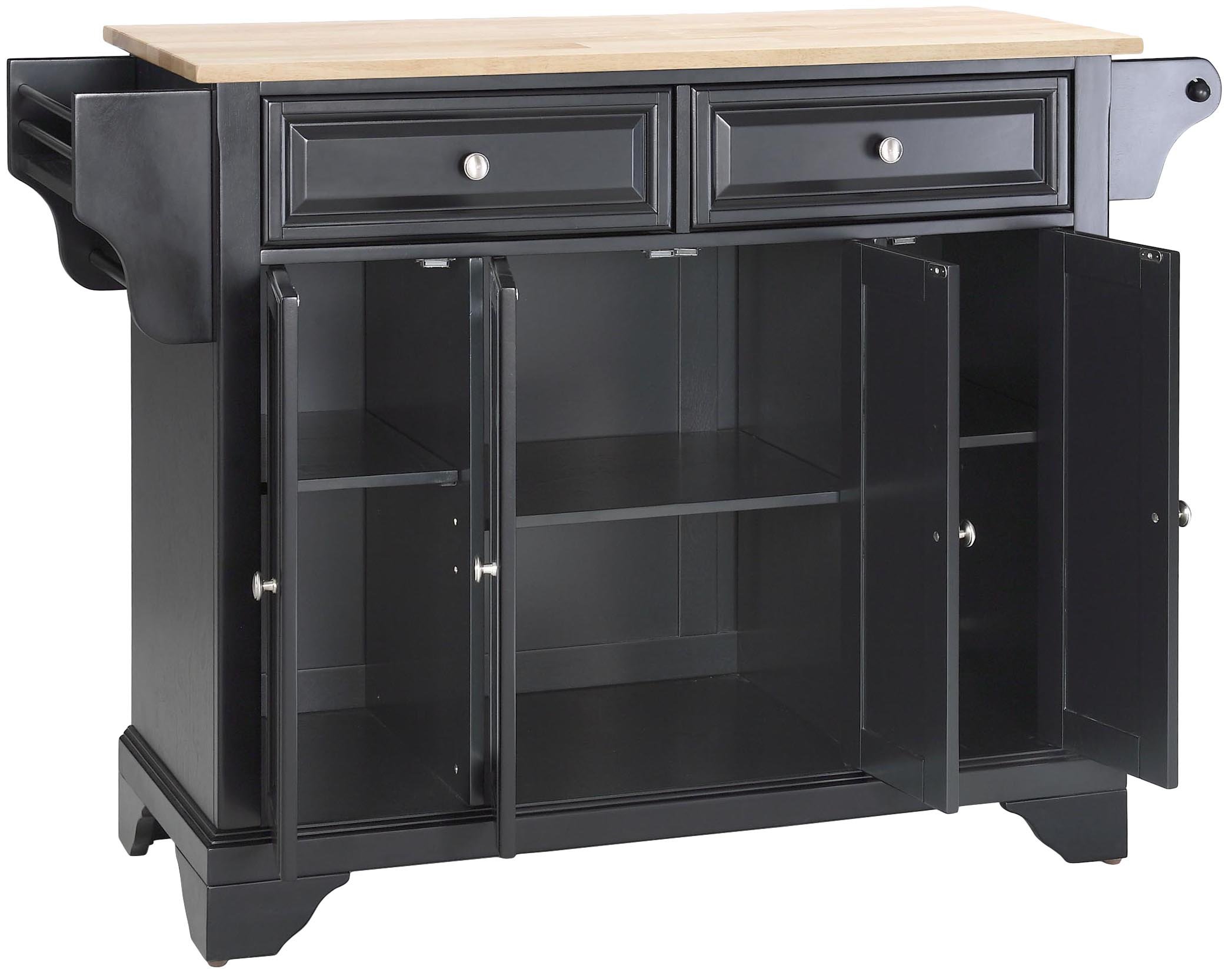 Crosley Lafayette Wood Top Rolling Kitchen Island Cart with Storage - Microwave Stand, Spice Rack, Black - Perfect for Small Kitchens, Pantry Organization & Extra Counter Space