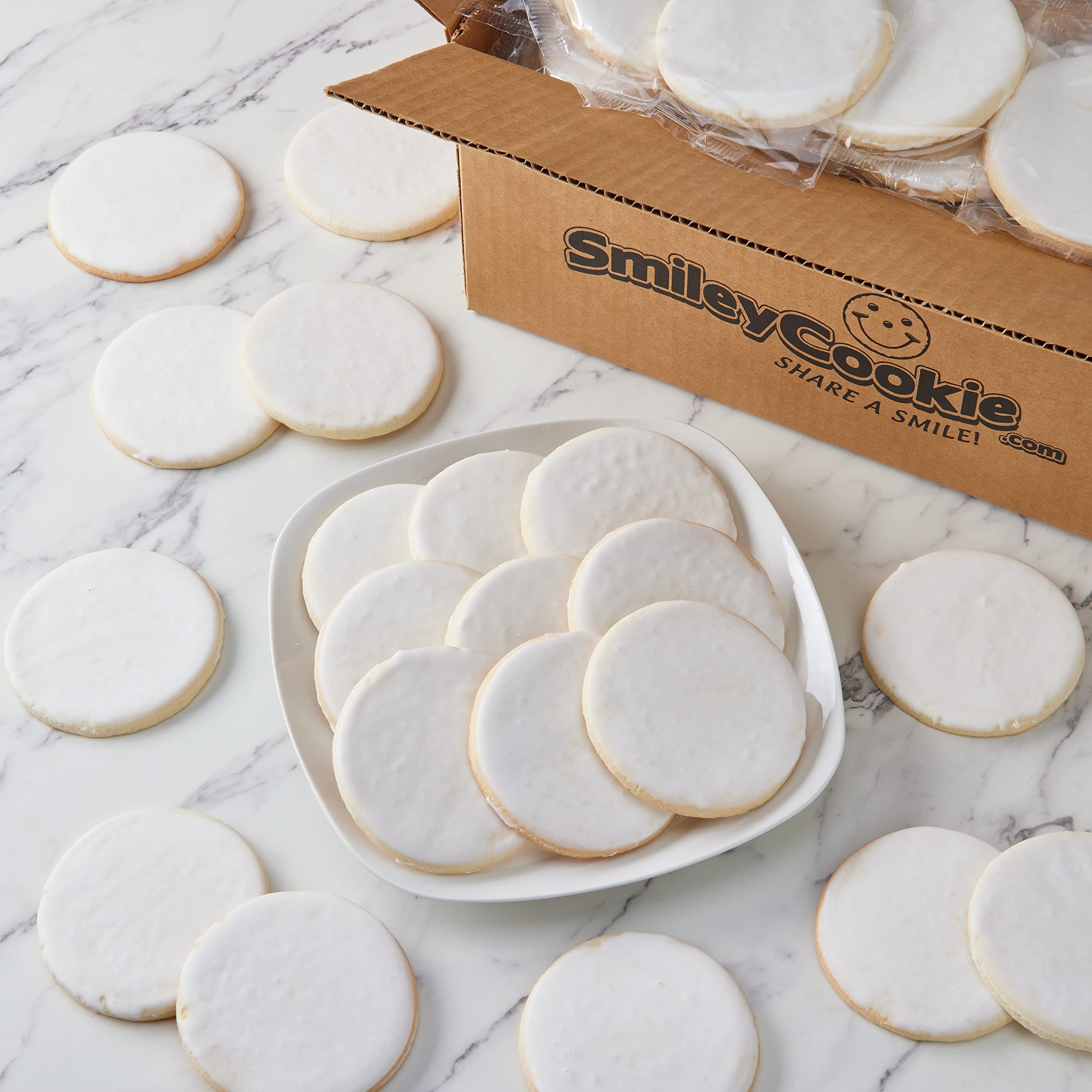 50-Pack Nut-Free White Iced Smiley® Sugar Cookies - Perfect for Birthday Parties, School Events & Holiday Celebrations