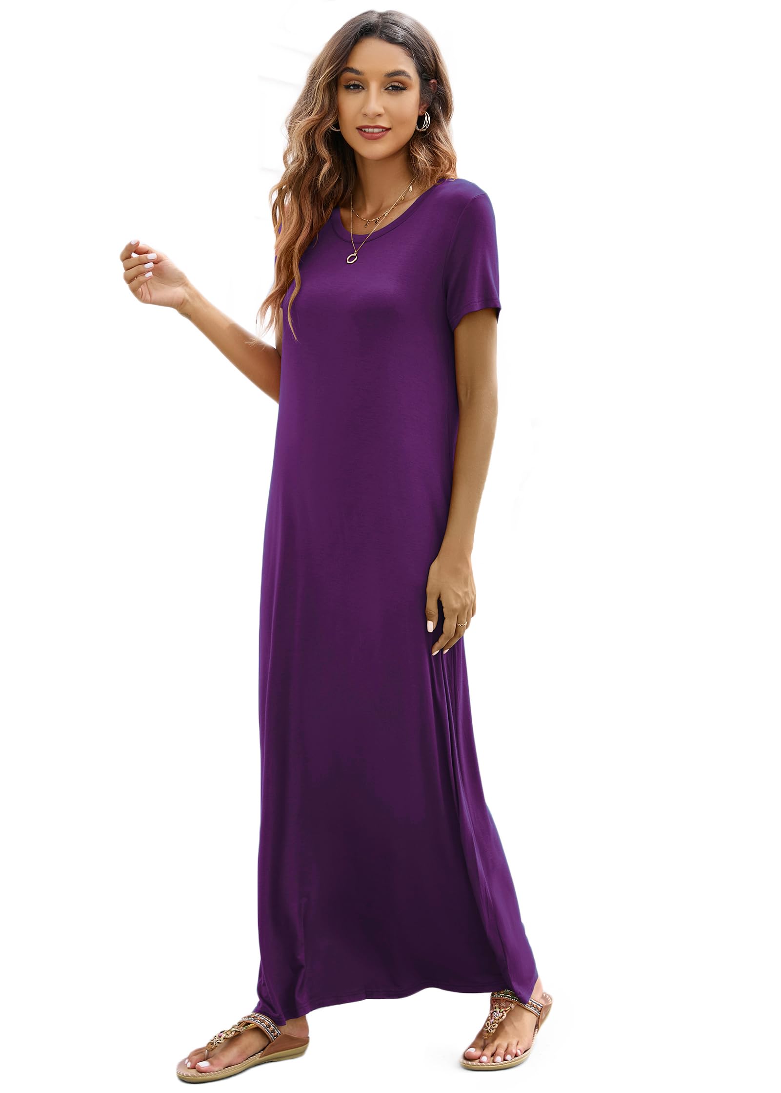 Hount Women's Summer Short Sleeve Maxi Dress - Casual Loose Beach Sundress with Pockets - Perfect for Vacation, Travel & Outdoor Activities 2025