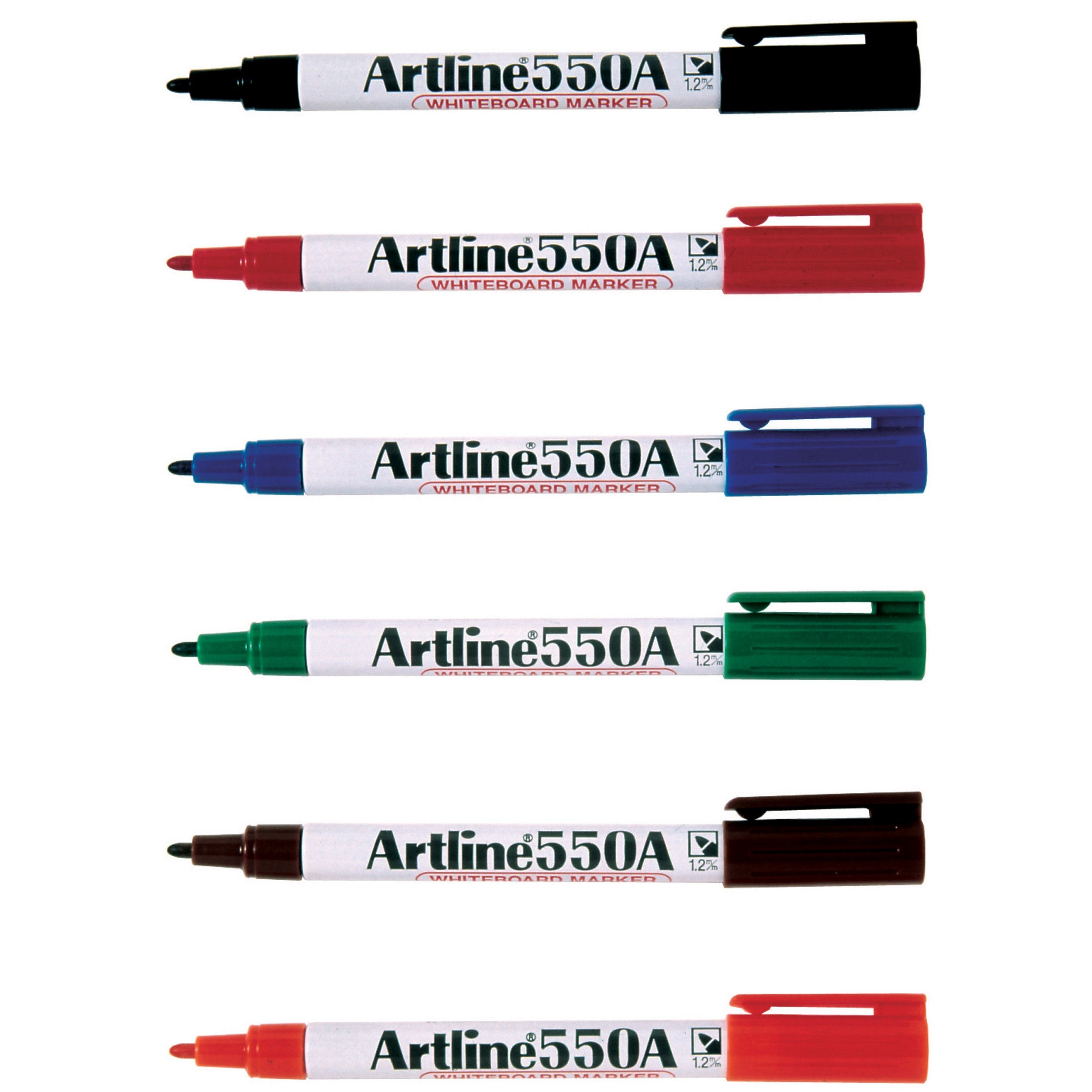 Artline 550A Whiteboard Markers 1.2mm Bullet Tip, 6-Pack Assorted Colors - Ideal for Office, Classroom & Home Use