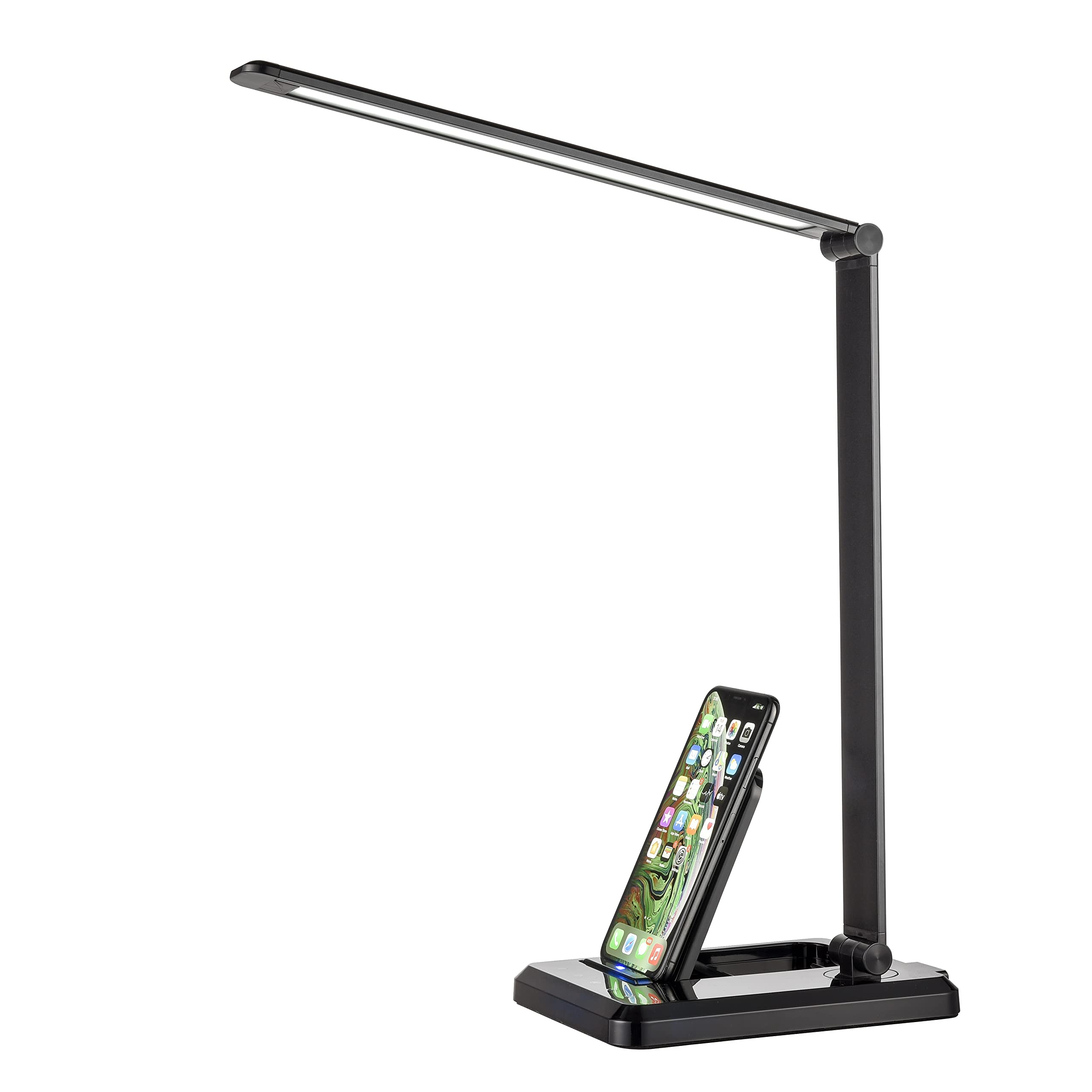 Fugetek LED Desk Lamp with Wireless Charger & USB Port - Touch Control, 5 Lighting Modes, Auto Timer, Adjustable Brightness - Eye-Caring Office Light for Home, Study & Workstation (Black)