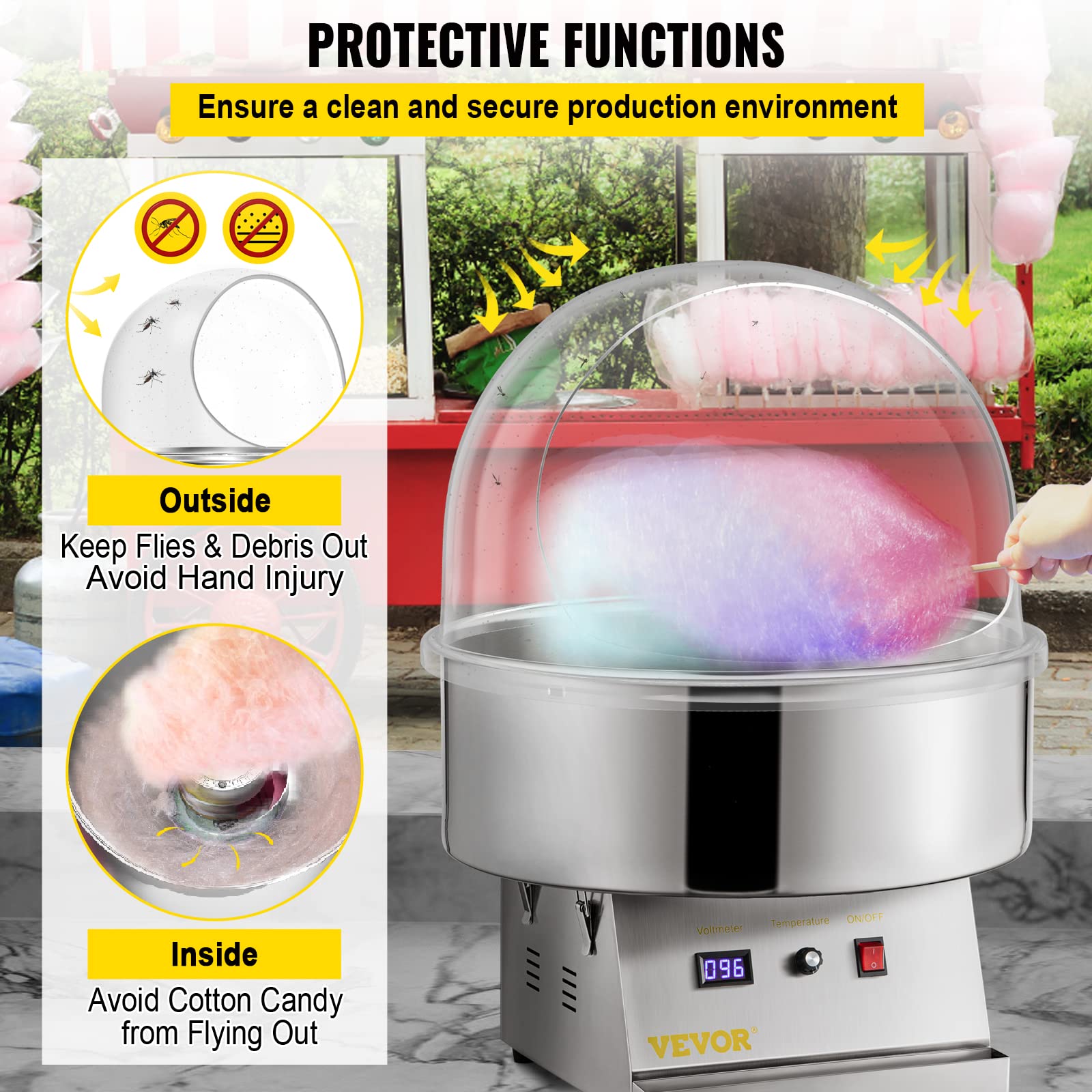 VBENLEM 21 Inch Clear Plastic Cotton Candy Machine Cover - Commercial Bubble Shield for Floss Maker - Perfect for Fairs, Carnivals, and Candy Shops