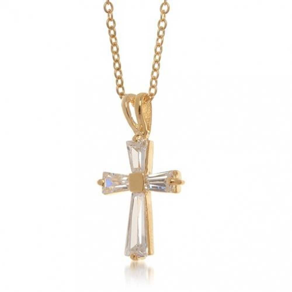 Minimalist Baguette CZ Cross Pendant Necklace - 14K Gold Plated for Women & Teens | Gift & Daily Wear