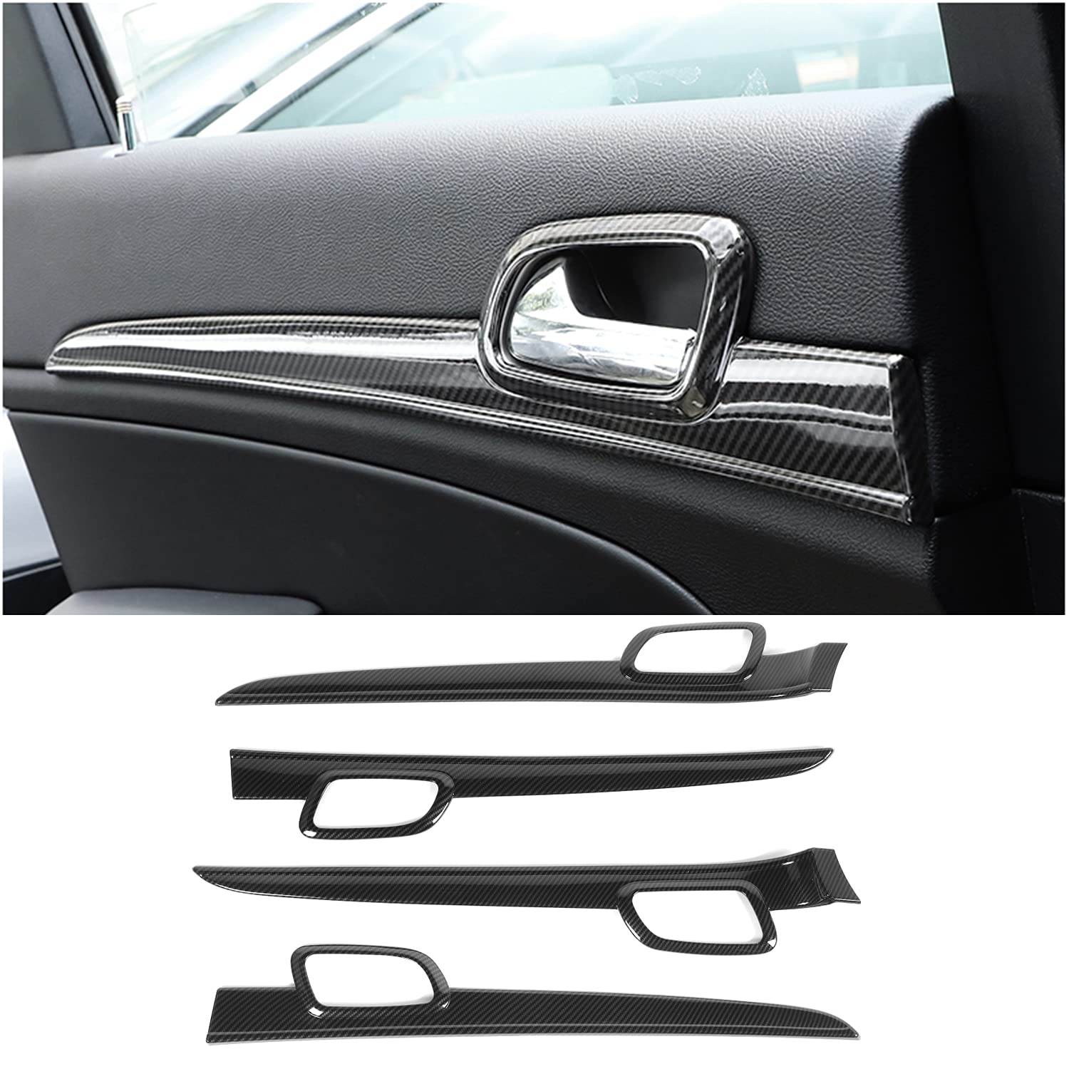 Premium ABS Carbon Fiber Style Dashboard Panel Trim & Door Handle Covers for Jeep Grand Cherokee 2014-2021 - Interior Accessories Upgrade for Enhanced Style & Protection
