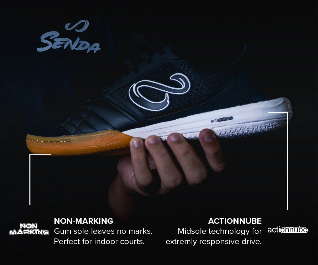 Senda Athletics USHUAIA Club 2.0 Futsal Soccer Shoes - Black & White Indoor Court Shoes for Men & Women - Perfect for Futsal, Indoor Soccer, and Gym Training