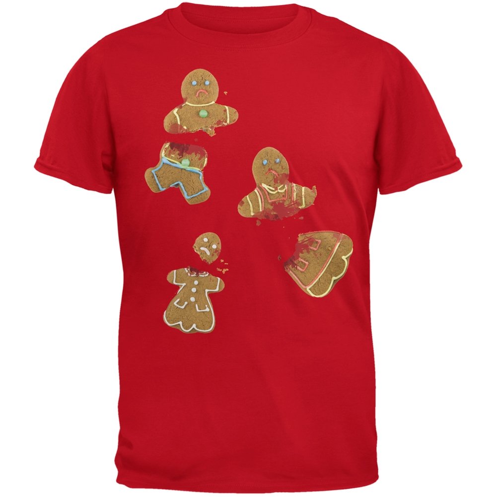 Old Glory Gingerbread Massacre Red Youth T-Shirt - Boys & Girls X-Large Size - Fun Holiday Christmas Party Outfit
