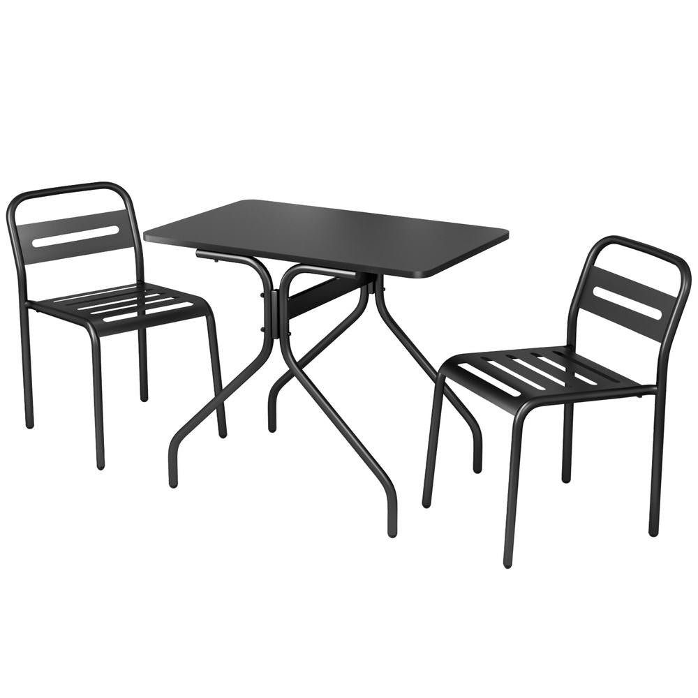 3-Piece Outdoor Bistro Set - Patio Dining Table and Chairs in Black for Garden, Balcony or Backyard Relaxation
