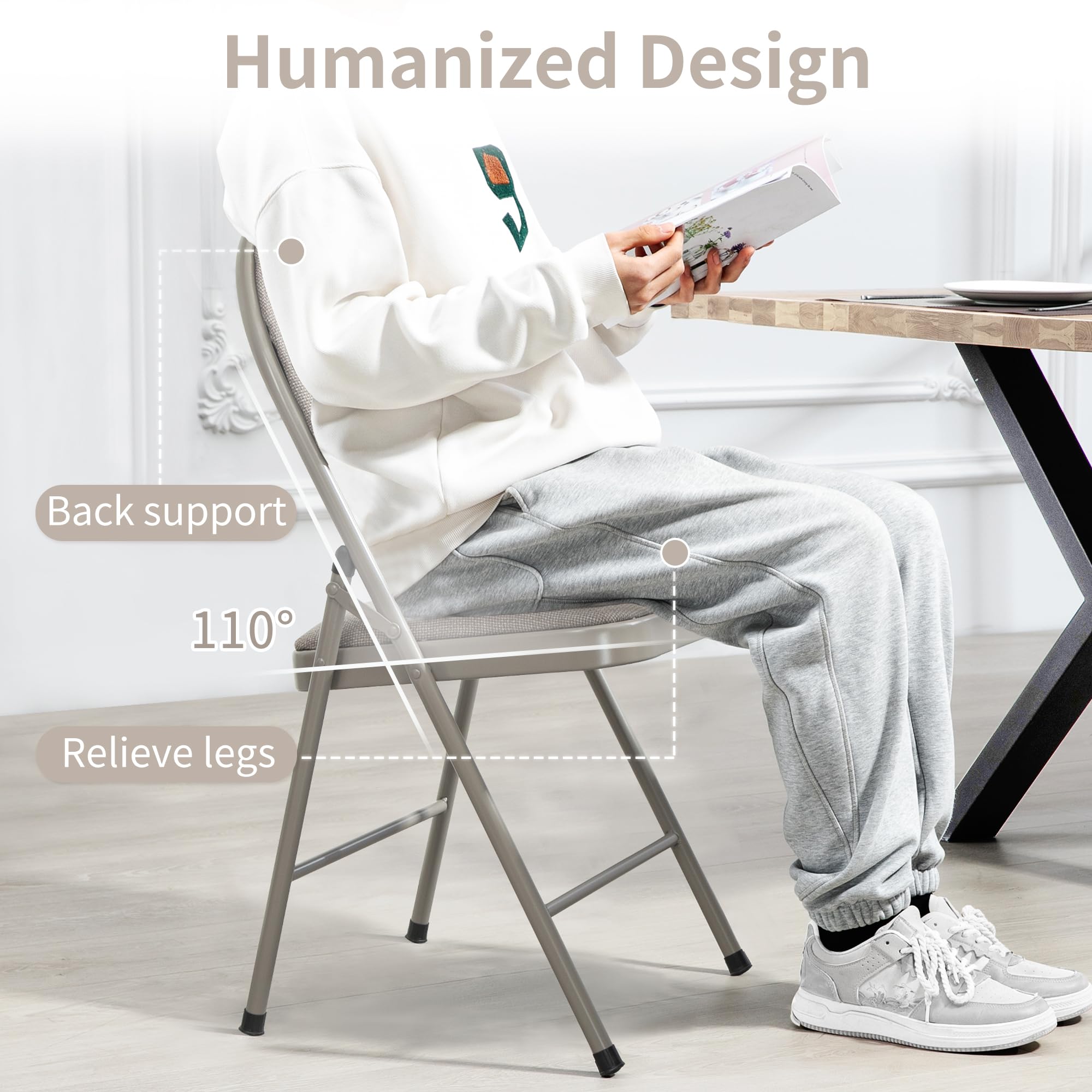 HOMEFUN 6-Pack Padded Folding Chairs with Cushion - Portable & Pre-Assembled Foldable Dining Chairs for Kitchen, Office, Wedding, Party - Comfortable Seating for Guests (Khaki) - Perfect for Indoor/Outdoor Events, Picnics & Home Gatherings