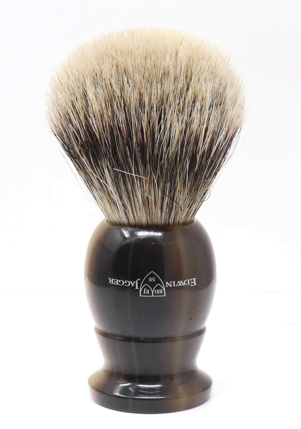 Edwin Jagger Best Badger Shaving Brush with Stand - Premium Men's Shaving Accessory for Cream & Soap - Extra Large Size in Imitation Light Horn - Perfect for Wet Shaving & Grooming Routine