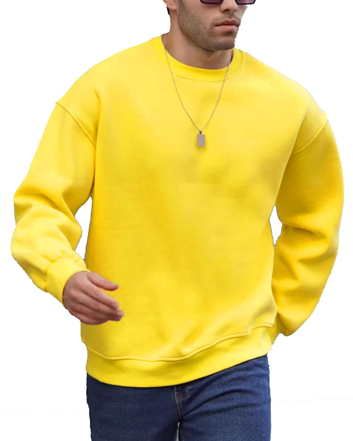 JIHUILAI Men's Plain Crewneck Sweatshirt - Soft Long Sleeve Pullover for Athletic Workout & Casual Wear - Gym, Running, Outdoor Activities