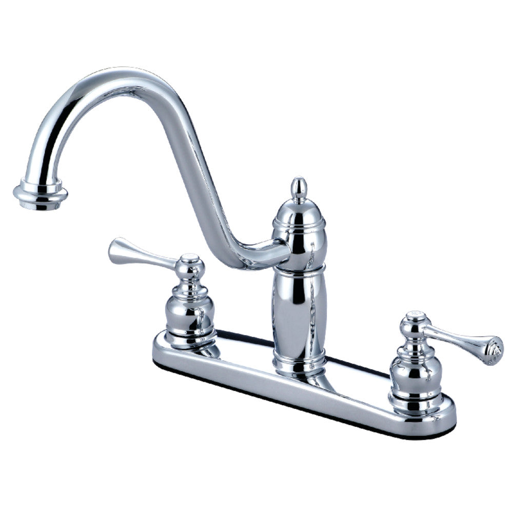 Kingston Brass KB1115BLLS Heritage Centerset Kitchen Faucet - High Arc Pull-Down Sprayer, Oil Rubbed Bronze Finish for Modern Farmhouse & Traditional Kitchens