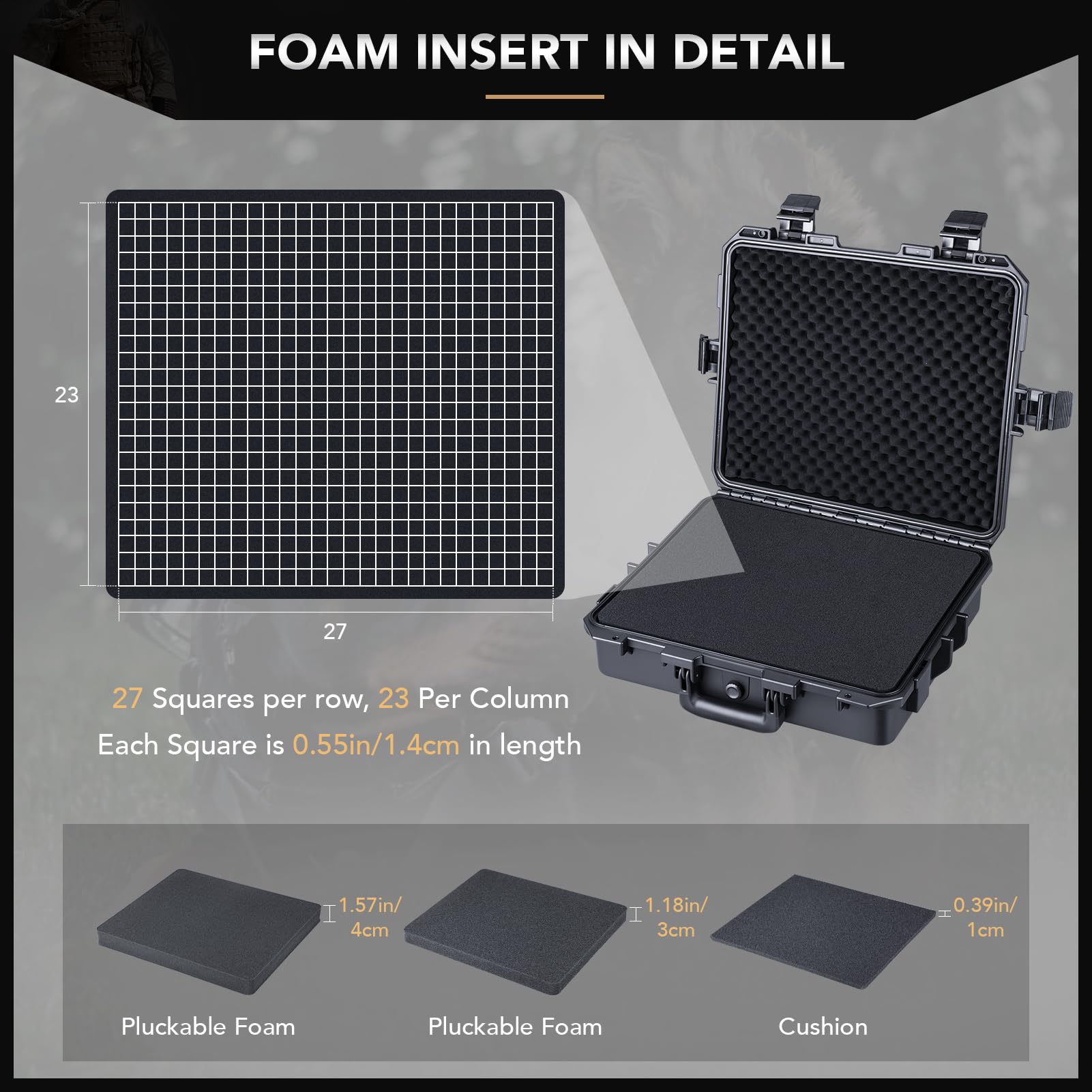 Lykus HC-4110 Waterproof Hard Protective Case with Customizable Foam Insert - 41x36x13cm Interior for 16