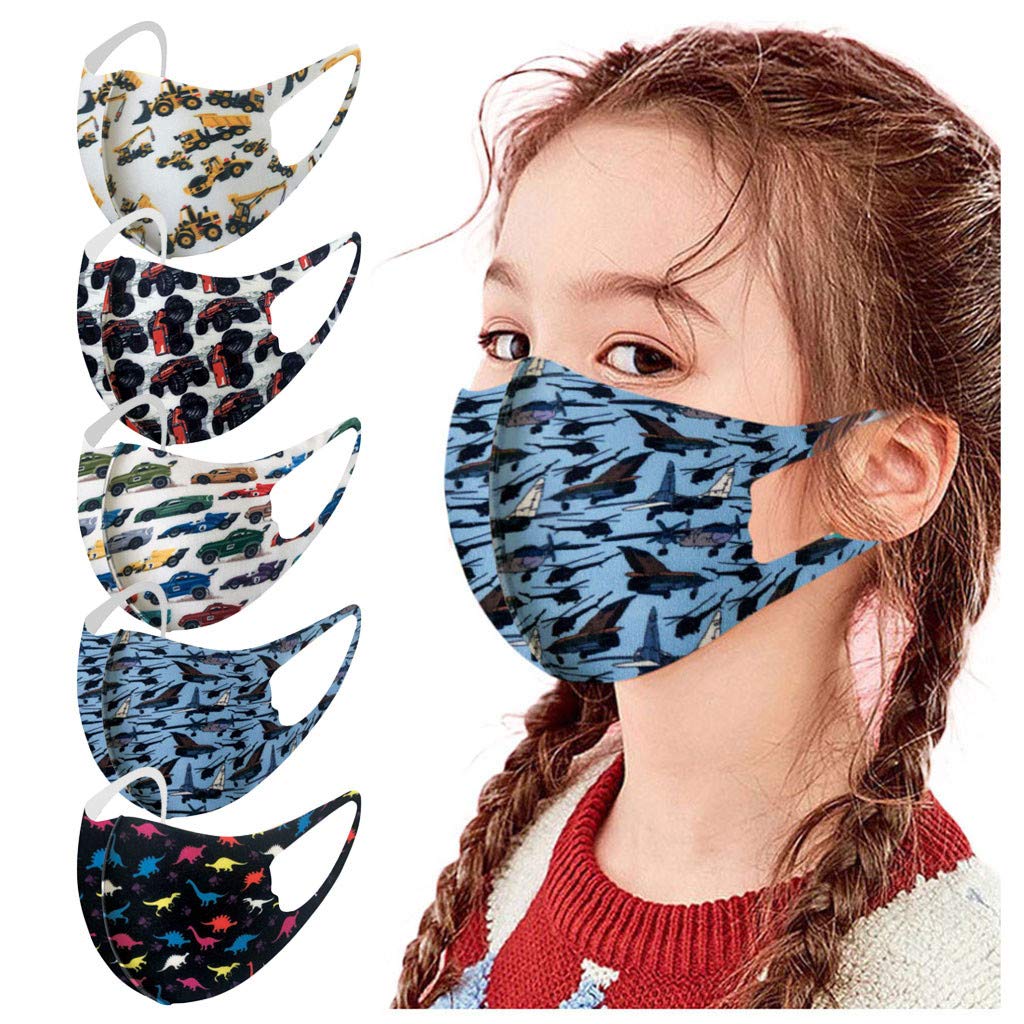 5-Pack Kids Cloth Face Bandanas - Washable & Reusable Fabric Face Cover for Boys & Girls - Perfect for School, Playtime & Outdoor Activities