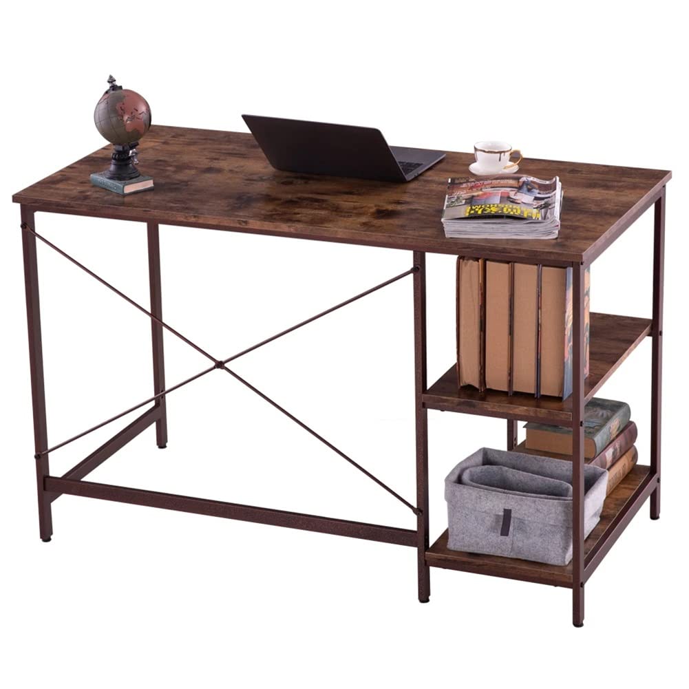 Industrial Style Home Office Desk - 3-Tier Computer Desk with Black Walnut Finish (47.2