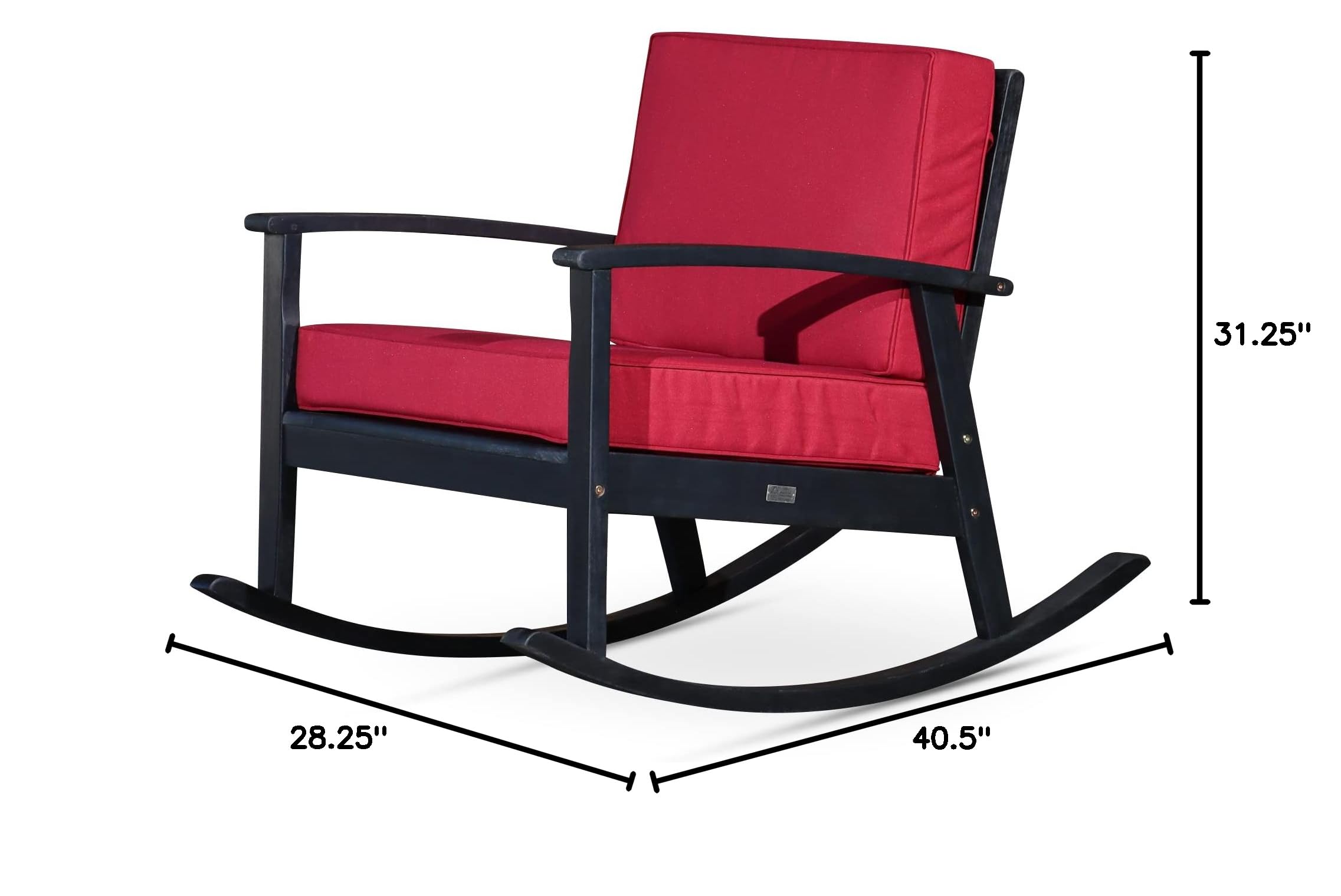 DTY Outdoor Living Longs Peak Deep Seat Eucalyptus Rocker - Espresso Finish with Burgundy Cushions | Patio, Garden & Deck Furniture for Relaxing Outdoors