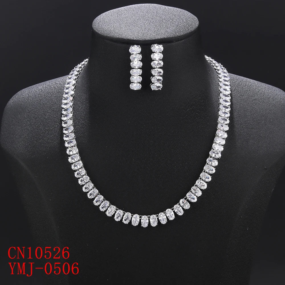 2 Piece Oval Zircon Crystal Bridal Jewelry Set for Women - Elegant Necklace & Earrings Wedding Accessories, Anniversary Gift, Party Jewelry for Bride, Bridesmaid, and Special Occasions
