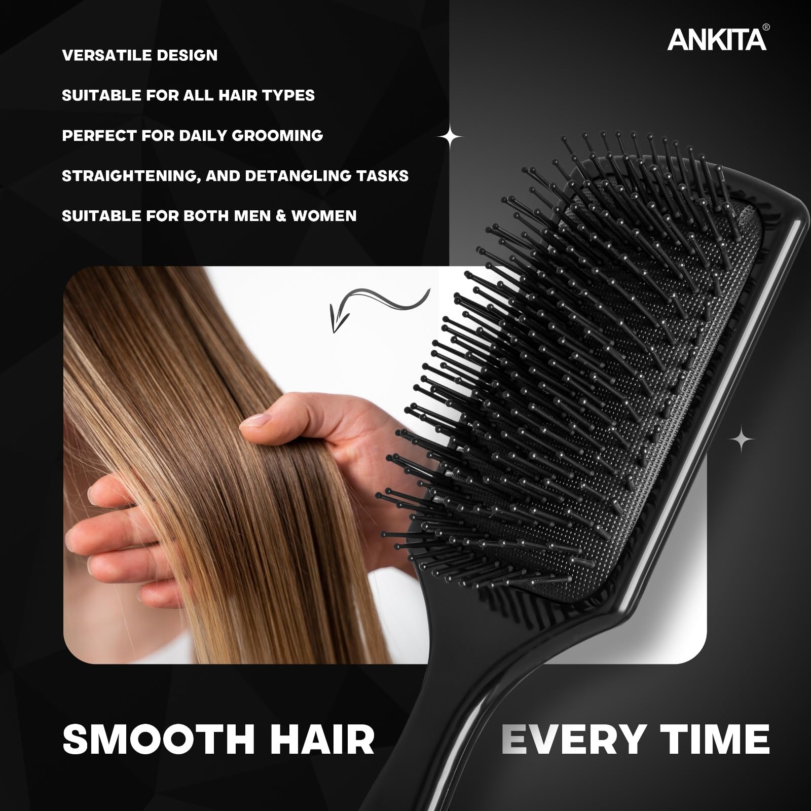 Ankita Flat Paddle Hair Brush with Nylon Bristles - Strong & Flexible Detangling Brush for Smoothing & Straightening Hair - Ideal for Men & Women (A-11) | Perfect for Daily Styling, Salon Use & Travel Essentials