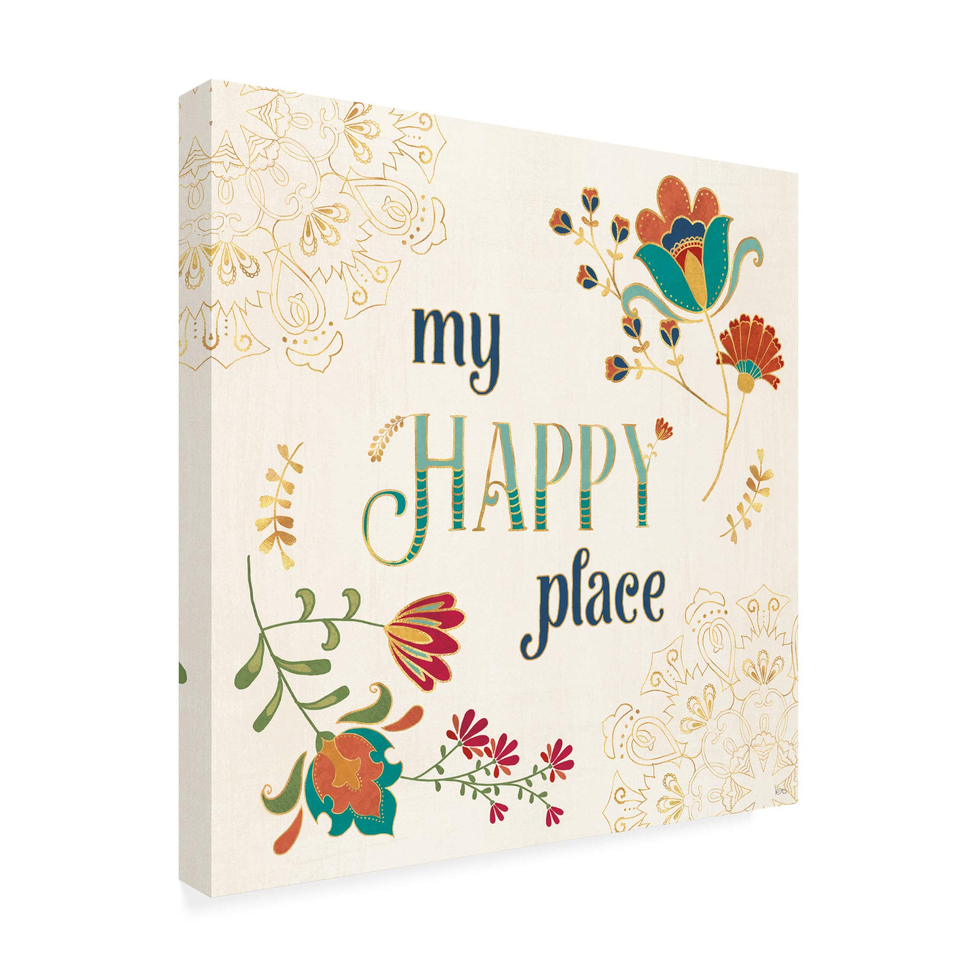 Trademark Fine Art Folk Floral 4 by Veronique Charron - 18x18 Inch Square Canvas Wall Art - Perfect for Living Room, Bedroom & Office Decor
