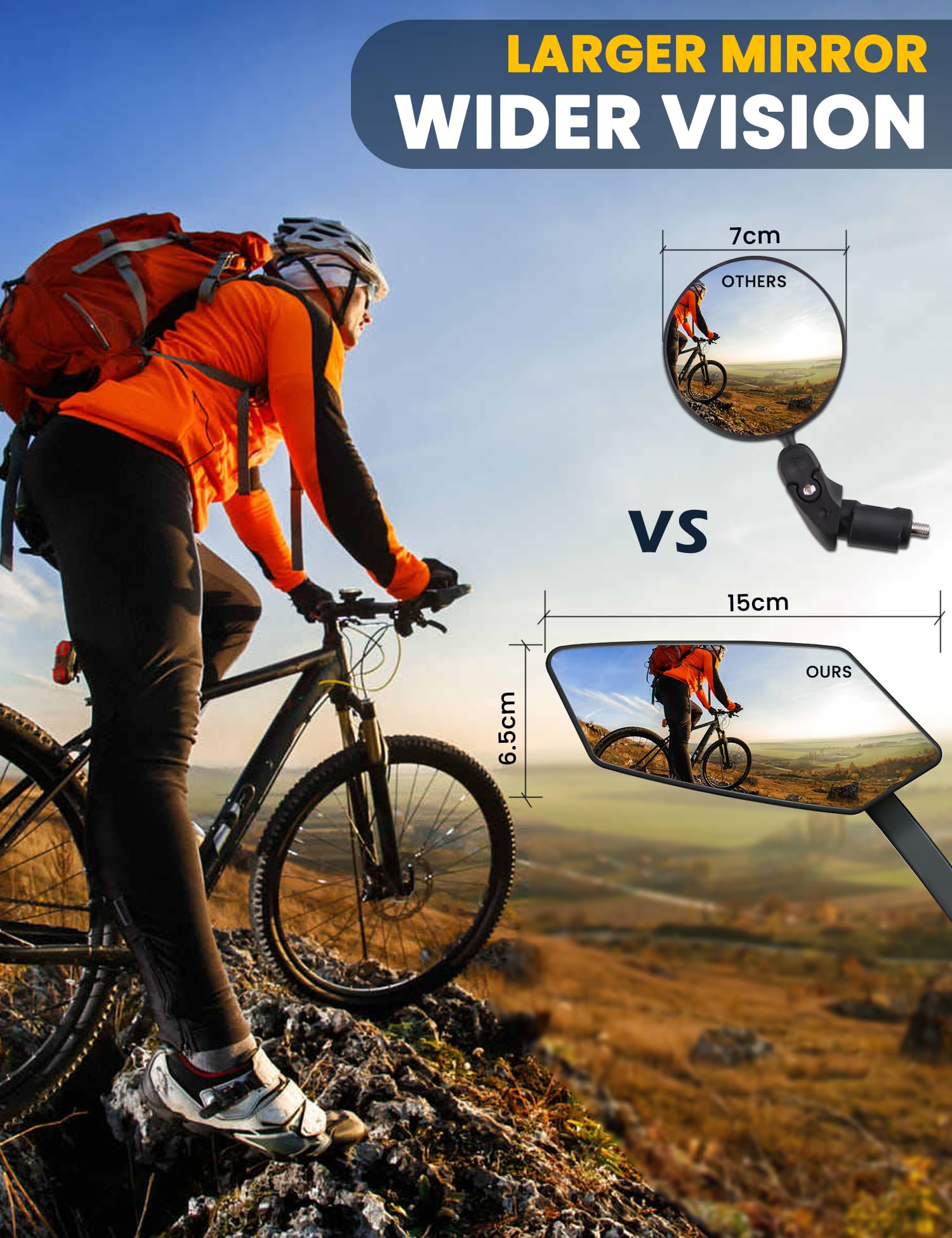 360° Adjustable HD Bike Mirror for E-Bike, Mountain & Road Bikes - Scratch Resistant Glass Lens, 21-32mm Handlebar Mount (1 Pair) - Perfect for Commuting, Cycling Safety & Scooter Riders