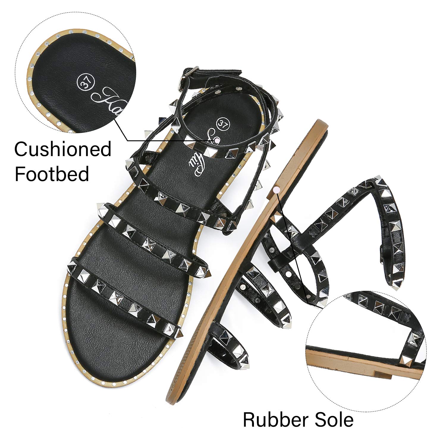 Katliu Women's Flat Sandals - Strappy Studded Gladiator Sandals with Ankle Strap | Comfortable Summer Casual Shoes for Beach, Vacation & Everyday Wear