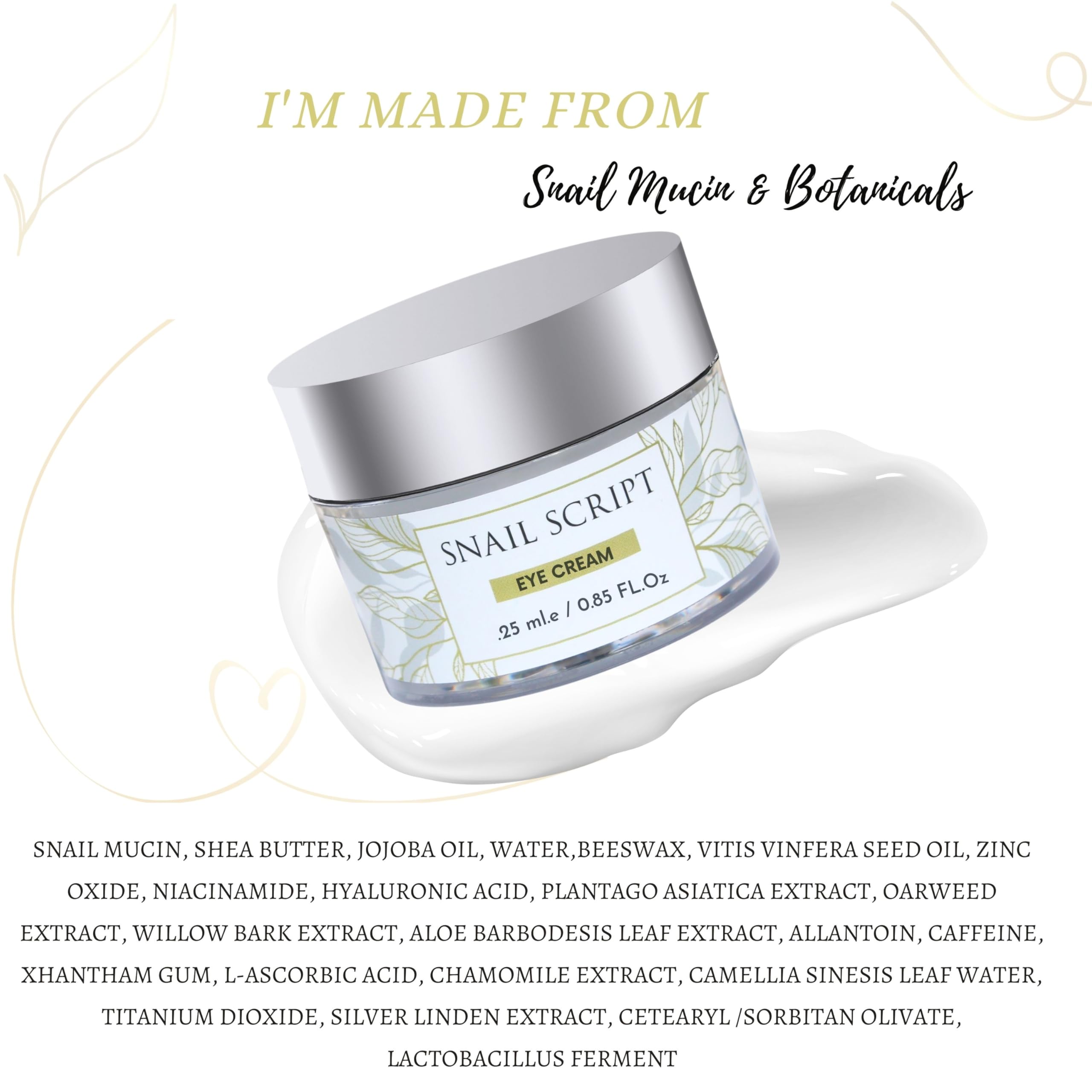**Snail Mucin Eye Cream - Korean Skincare with Hyaluronic Acid & Vitamin C - Anti-Aging Collagen Repair Lotion for Dark Circles & Wrinkles - Perfect for Night Routine & Daily Moisturizing**