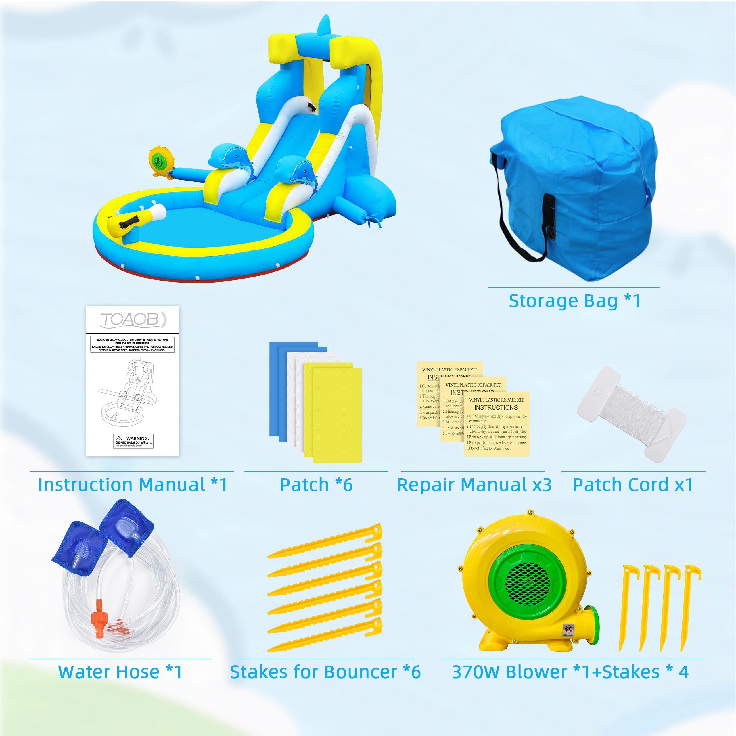 **Inflatable Water Slide for Kids - 4-in-1 Bounce House with Climbing Wall, Splash Pool & Water Cannon - 370W Blower - Wet & Dry Play - Indoor & Outdoor Backyard Birthday Party Fun**    *(Use Case: Perfect for summer parties, backyard fun, family gatherings, and kids' birthday celebrations!)*