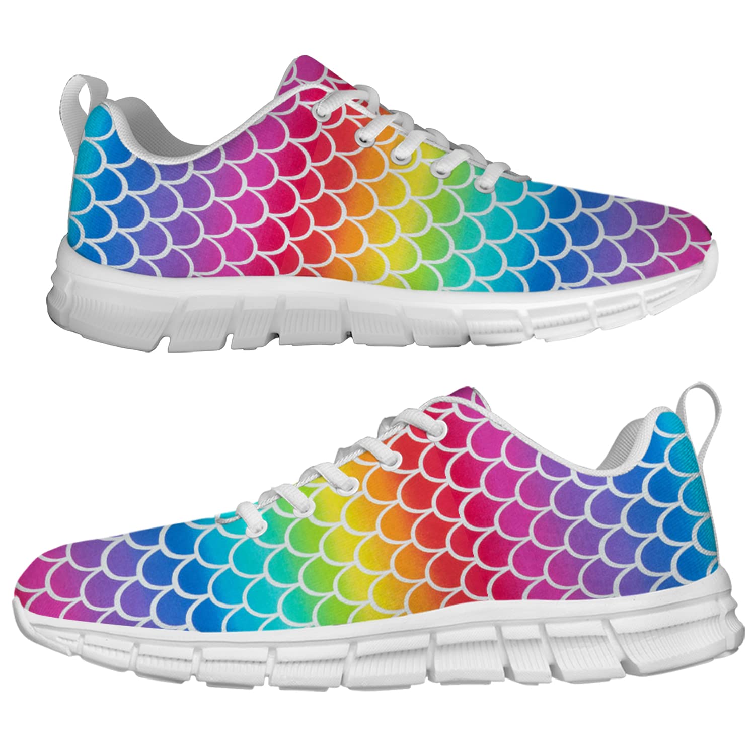 Women's Rainbow Mermaid Scale Sneakers - Lightweight Mesh Walking Shoes for Women & Girls - Gym, Tennis, Casual Wear - Perfect for Parties & Gifts - Available in Men's Size 8 & Women's Size 9.5 - Ideal for Beach Outings, Festivals and Cosplay Events