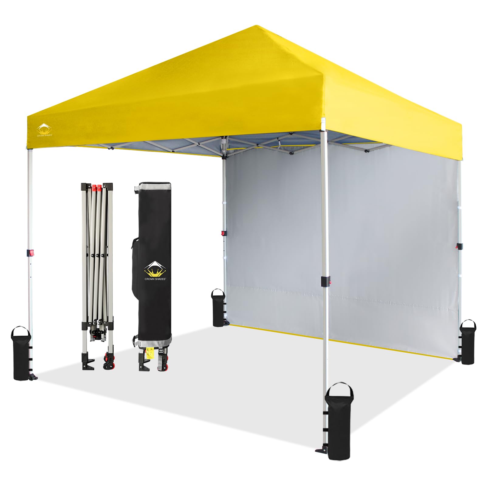 CROWN SHADES 8x8 Pop Up Canopy Tent with 1 Side Wall - Instant Setup Beach Shade for Camping, Parties, Backyard Events - Portable Sun Shelter with Carry Bag (Yellow) | Perfect for Picnics, Tailgating & Outdoor Weddings