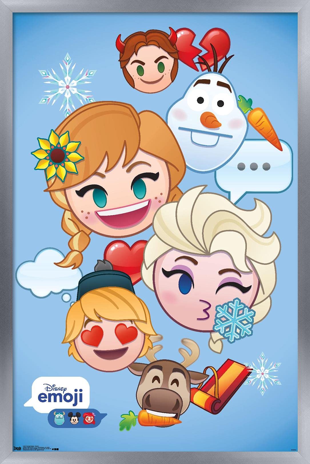 Trends International Disney Emoji Frozen Wall Poster 22.375x34 Inches - Silver Framed Version - Perfect for Kids Bedroom, Classroom Decor & Disney Fan Gift