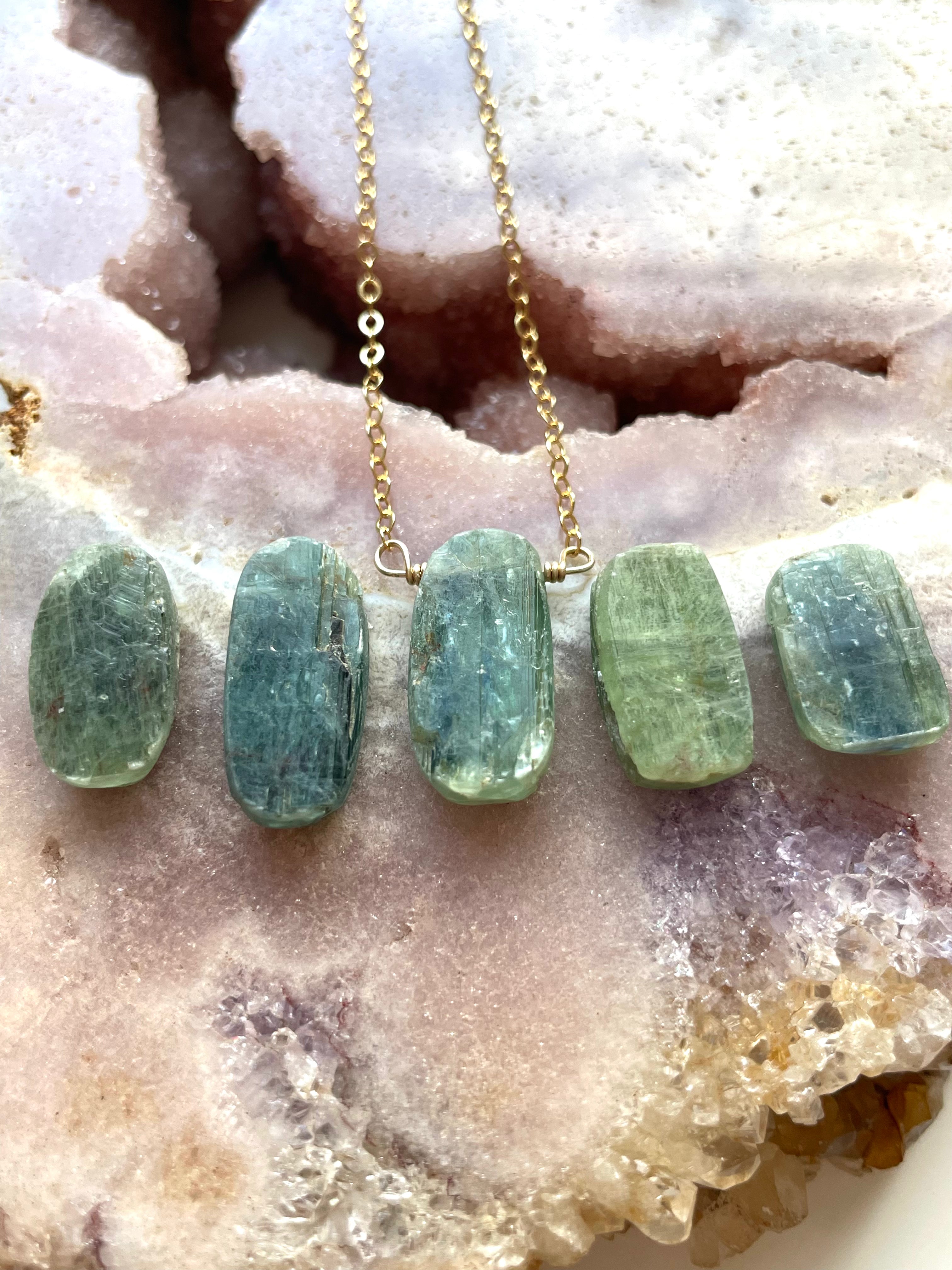 Raw Green Kyanite Crystal Necklace for Women - Natural Healing Stone Jewelry for Chakra Balancing & Energy Cleansing | Perfect for Meditation, Yoga & Spiritual Healing
