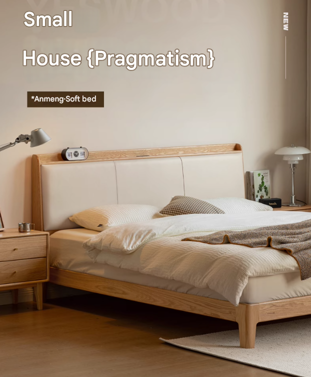 Solid Oak Wood Modern Minimalist Bed Frame - Durable & Stylish for Bedroom, Guest Room, or Studio Apartment