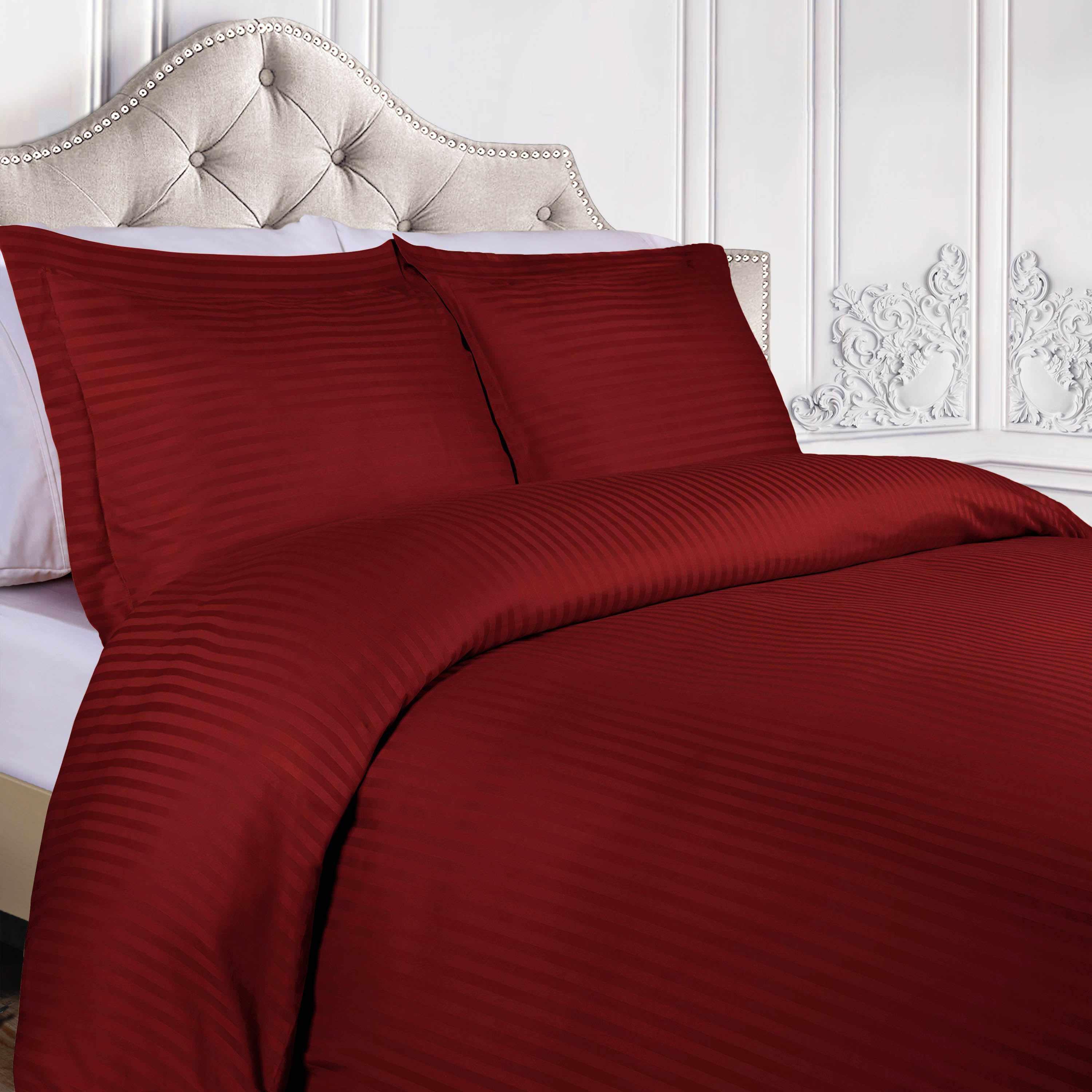 400 Thread Count Lightweight Stripe Egyptian Cotton Duvet Cover Set - Queen Size, Breathable & Soft Bedding for All Seasons - Perfect for Master Bedroom, Guest Room & Hotel Use
