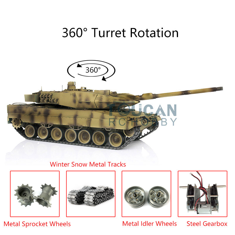 2.4GHz Henglong 1/16 Scale IR Battle 7.0 Leopard 2A6 RTR RC Tank with 360° Rotating Turret, Metal Idlers, Driving Wheels & Tracks - Perfect for Military Enthusiasts and RC Tank Battles