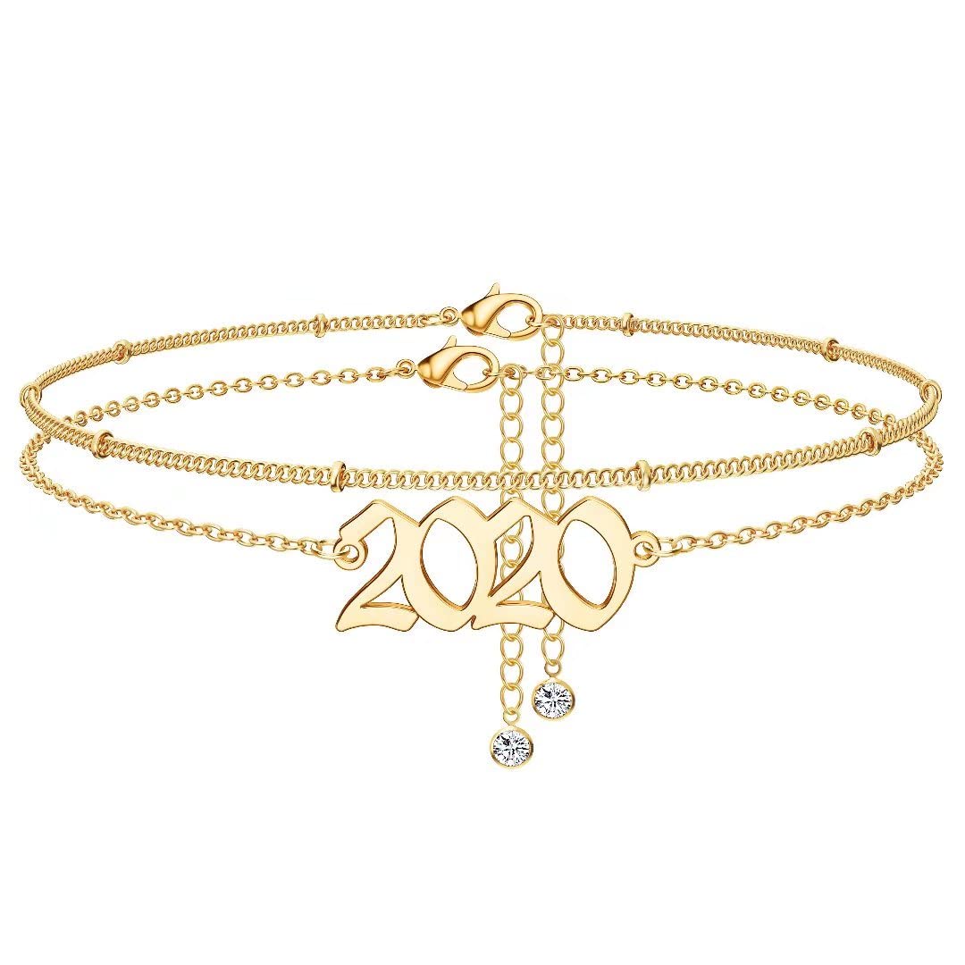 14K Gold Plated Birth Year Anklet for Women - 1970-2021 Beach Jewelry & Anniversary Gift