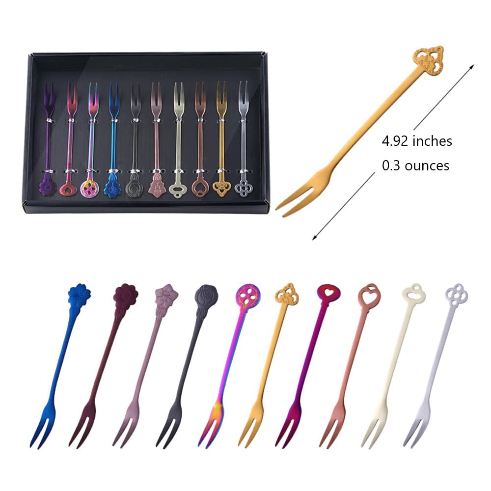 Premium Stainless Steel Mini Cocktail Forks - 10-Piece Set for Desserts, Fruit, Cheese & Pastry | 4.9 Inch Two-Prong Appetizer Forks | Dishwasher Safe | Perfect for Parties, Weddings & Catering Events