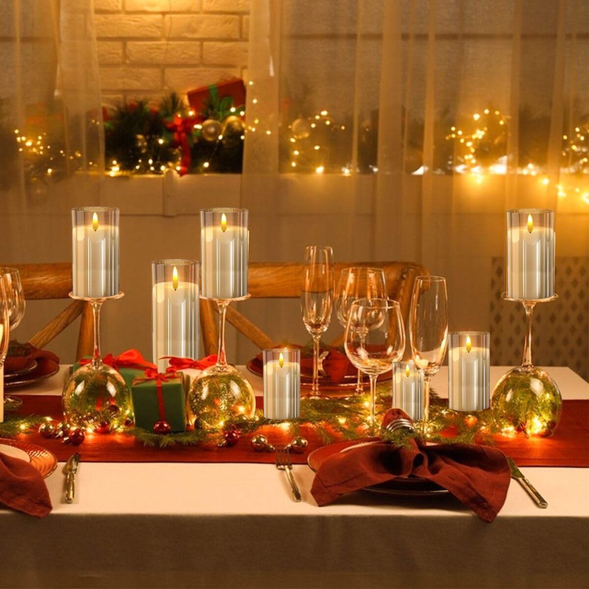 Flickering Flameless LED Candles with Remote Control & Timer - Set of 3 Gold Glass Effect Battery Operated Candles for Wedding, Party, Home Decor - Perfect for Romantic Dinners, Holiday Centerpieces & Spa Relaxation