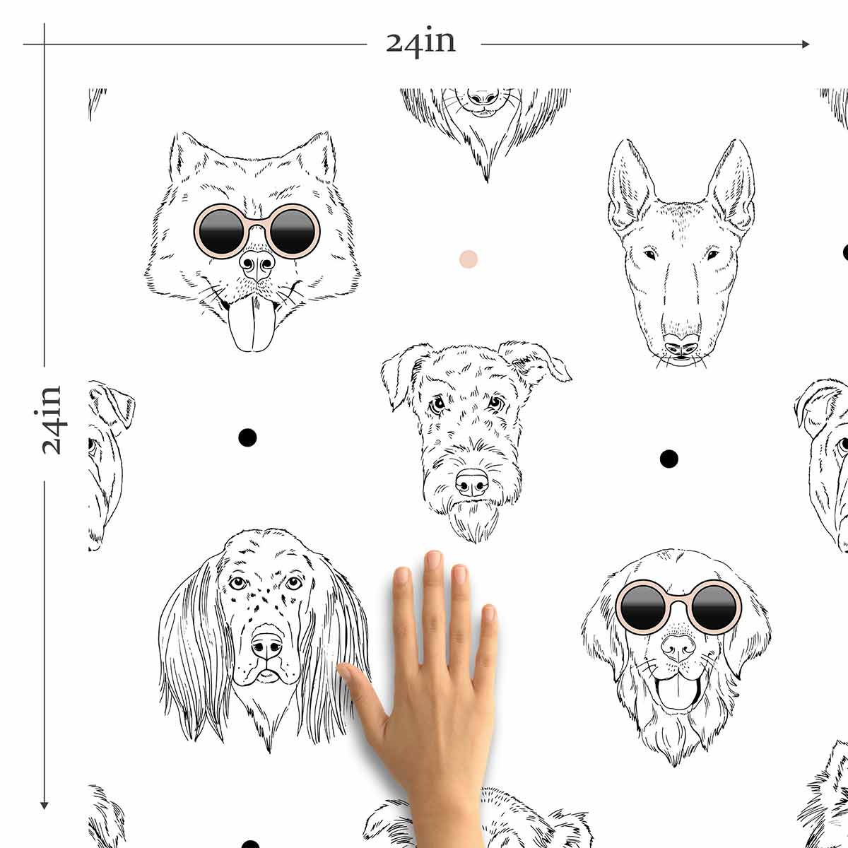 Black and White Dog Pattern Peel and Stick Removable Wallpaper - Self-Adhesive Pet Theme Wall Decal for Nursery, Bedroom, or Living Room Decor