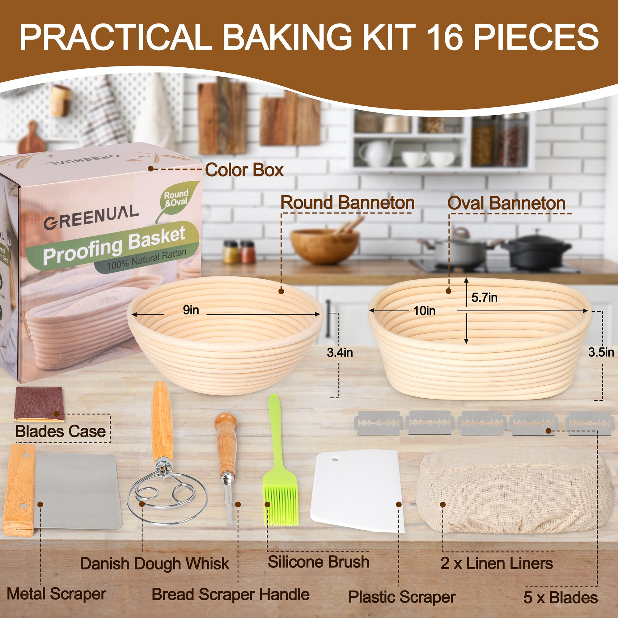 Premium Sourdough Bread Proofing Basket Set - 9