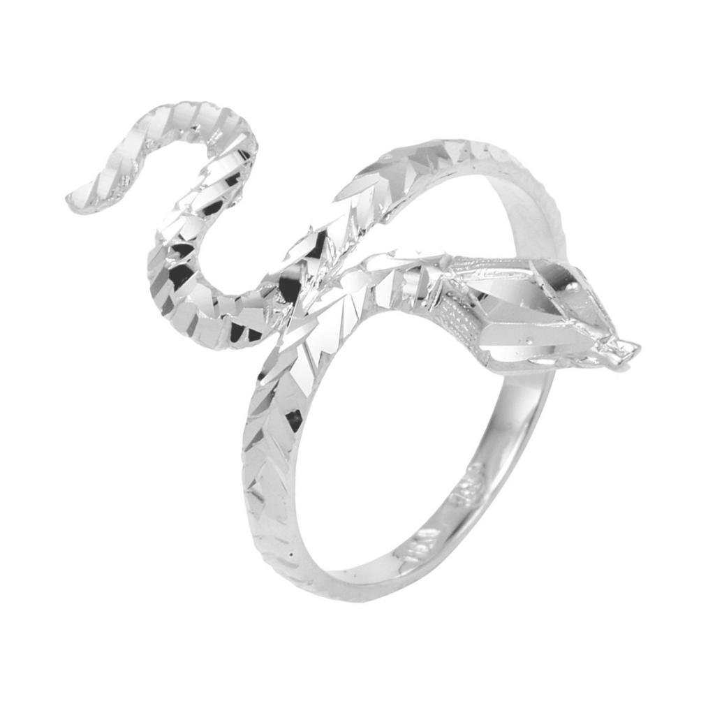 10K White Gold Infinity Water Sea Snake Head Ring - High Polish Elegant Jewelry for Women, Perfect for Weddings, Parties, and Special Occasions