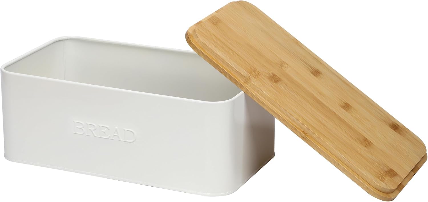 OUTSHINE White Bread Storage Box with Cutting Board Lid - Compact Kitchen Countertop Bread Bin for Fresh Bread, Baguettes & Pastries - Perfect for Small Spaces & Organized Kitchens