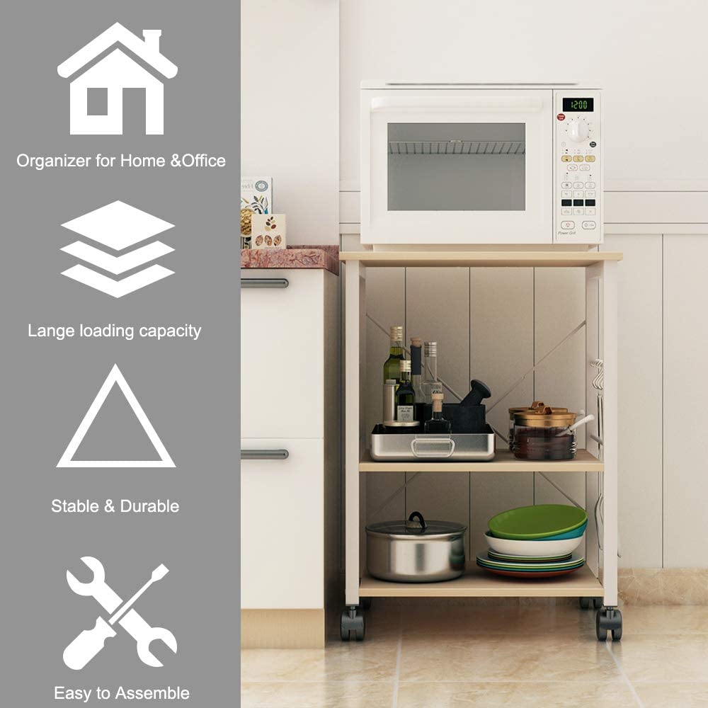24 Inch Rolling Bakers Rack with Wheels - Microwave Stand & Coffee Station Cart for Small Kitchens - Storage Shelves Organizer for Home, Office or Dorm Use - Perfect Space-Saving Kitchen Furniture for Coffee Bars and Food Prep Areas